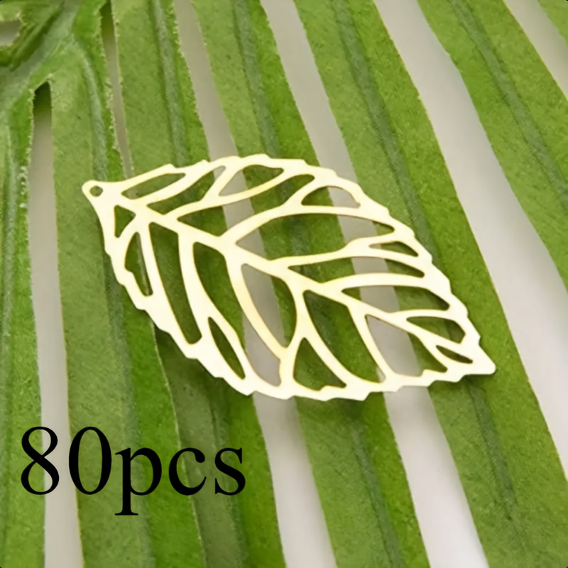 TEMU 80pcs Smooth Golden Metal Hollow Leaf Pendants - Elegant Floral Charms, Suitable For Jewelry Making, Crafts, Wedding And Party Decorations -