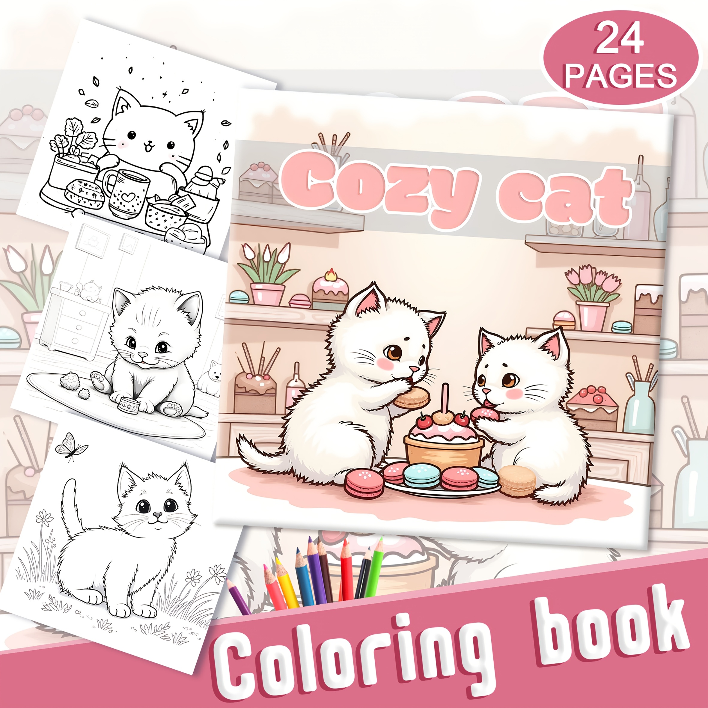 

1pc Cozy Cat Adult Coloring Book, 24-page Single-sided Print, Mixed Color Paper, Clear Lines & Beautiful Patterns, Ideal Gift For Halloween, Thanksgiving, Christmas