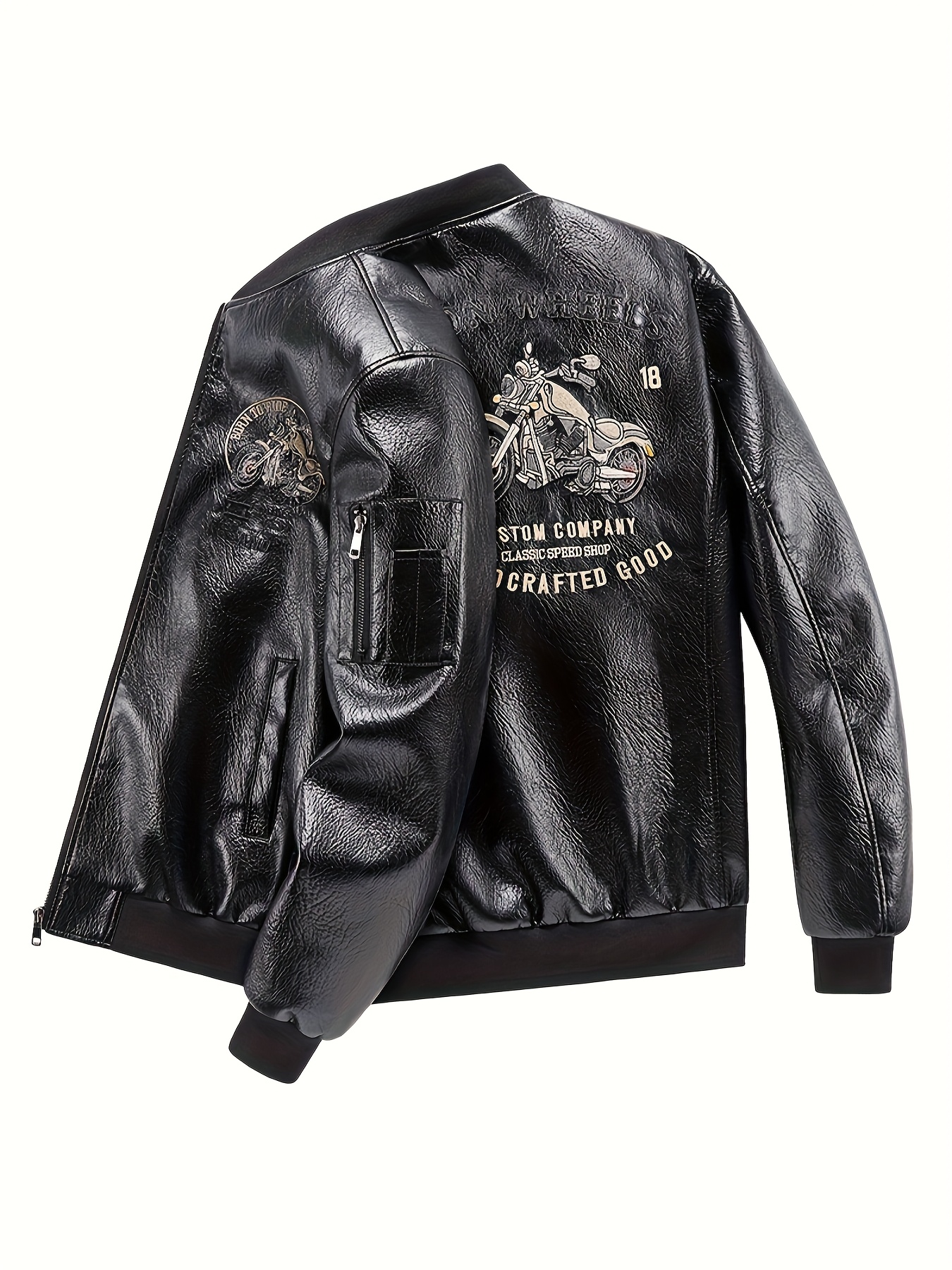 Motorbike Jacket Men's Embroidered Leather Jacket Men's
