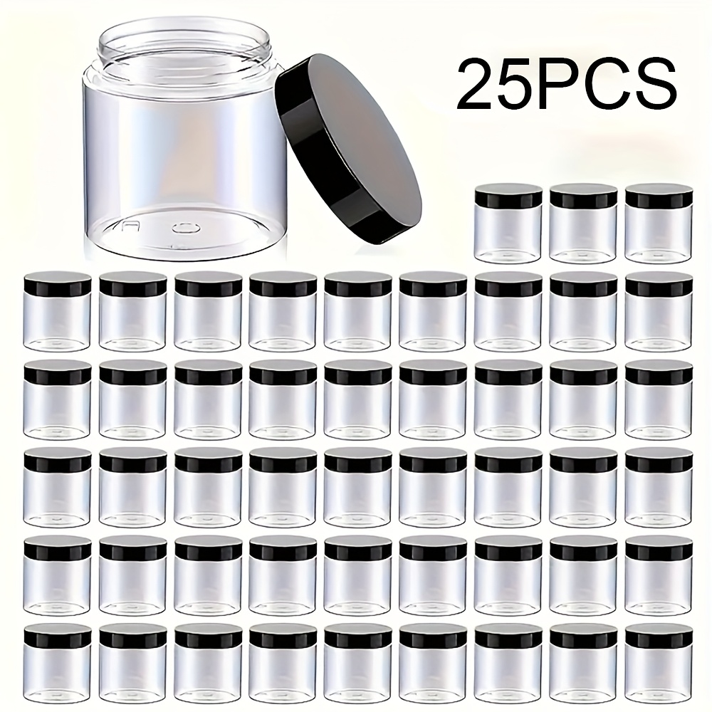 TEMU 25pcs 4oz Plastic Jars With Lids And Labels - Transparent Round Containers, , Hand Washable, Suitable For Lotions, Creams, Slime, Cosmetics,