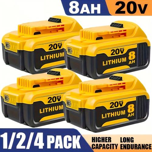 1 2 4pcs for dewalt 20v 8 0ah lithium replacement high capacity 8000mah for dewalt dcb200 dcb201 dcb206 dcb210 dcd dcf dcg tools long over current over protection 3 led charge indicator no memory effect extended for dewalt 20 tools 1 2 4pcs options battery rechargeable tool performance enhancer durable plastic casing advanced safety features source highcapacity cells diy enthusiasts