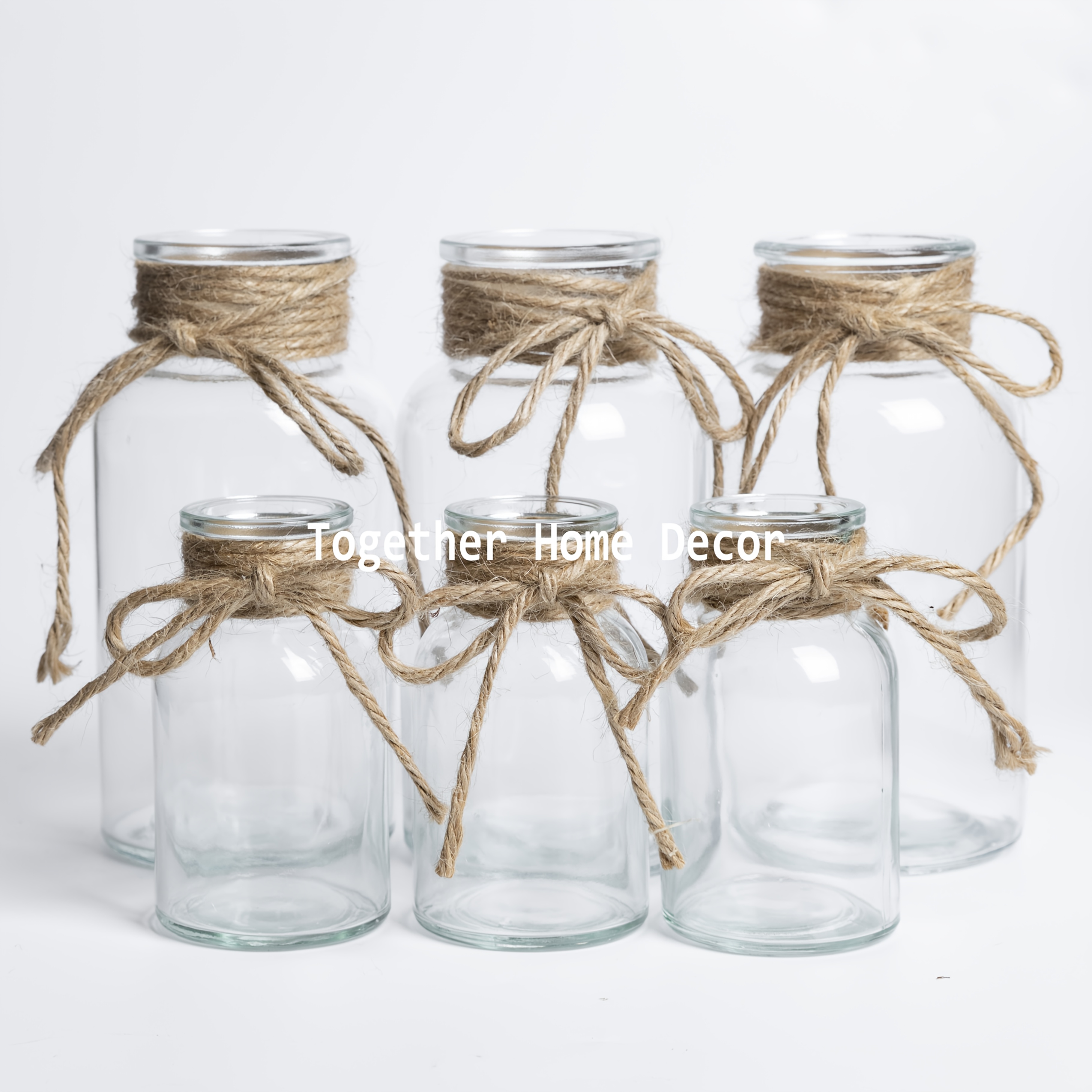 Image of Jute Rope Vase 6pcs Set, Decorative Centerpiece Glass Vases, Flower Vases, Clear Vases, Vintage Vases For Floral Wedding Party Table Decor Home Decor