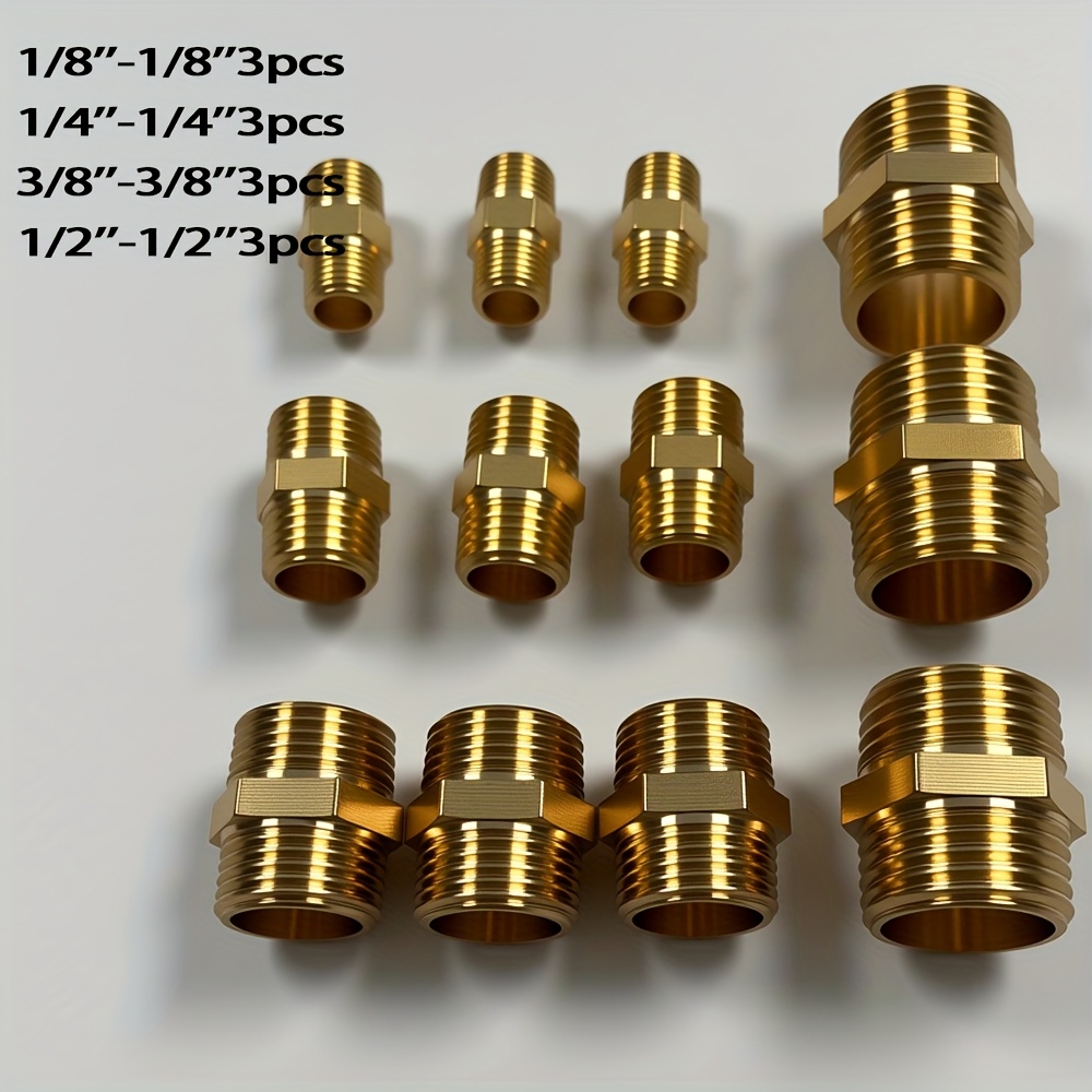 Image of 12/14pcs Set, Hexagonal Brass Pipe Fittings, With Reducing Or Straight Diameters, Suitable For Pneumatic Systems, Pipeline Equipment, Automotive Manufacturing, Sizes : 1/8", 1/4", 3/8", 1/2", And 3/4"