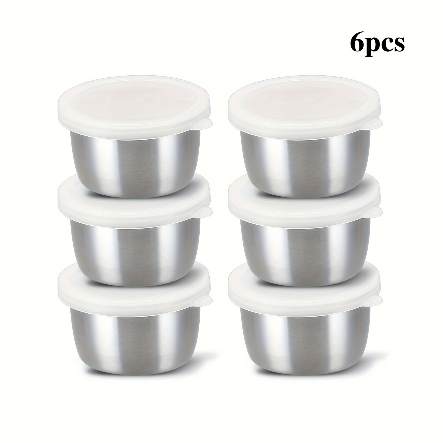 TEMU 3/6pcs Stainless Steel Salad Dressing Containers - 1.6oz Leakproof Portable Sauce Cups With Clear Lids, Sauce Dish, Reusable Seasoning Jars For