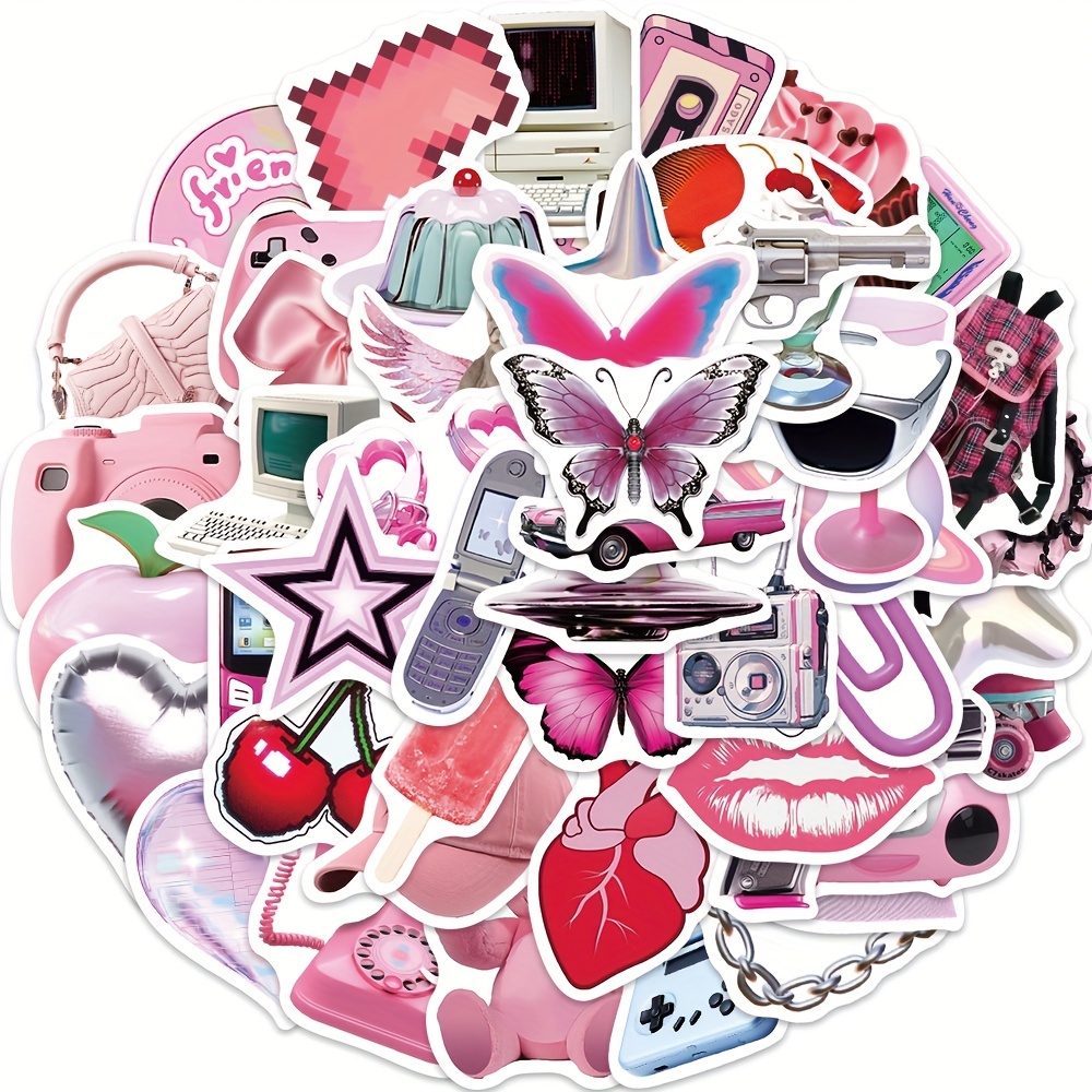 100PCS Y2K Pink Aesthetic Stickers - Vinyl Waterproof Decals For Laptop, Water Bottle & Skateboard
