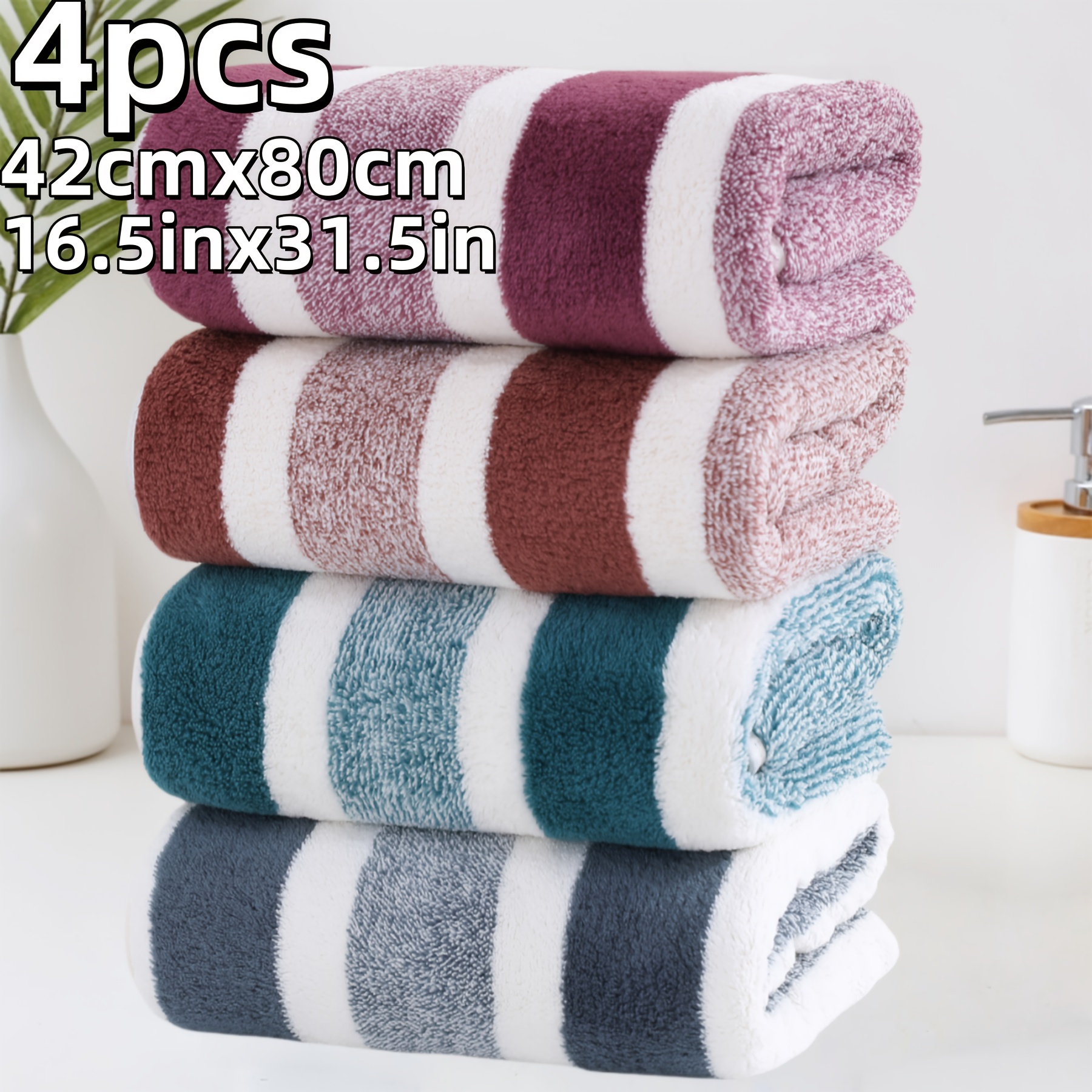 Set 4 velikih brisač za z globokimi in širokimi črtami, velikost 42 X 80 cm/16,5 X 31,5 in, debele koralne flis brisače za , ultra- vlakni,