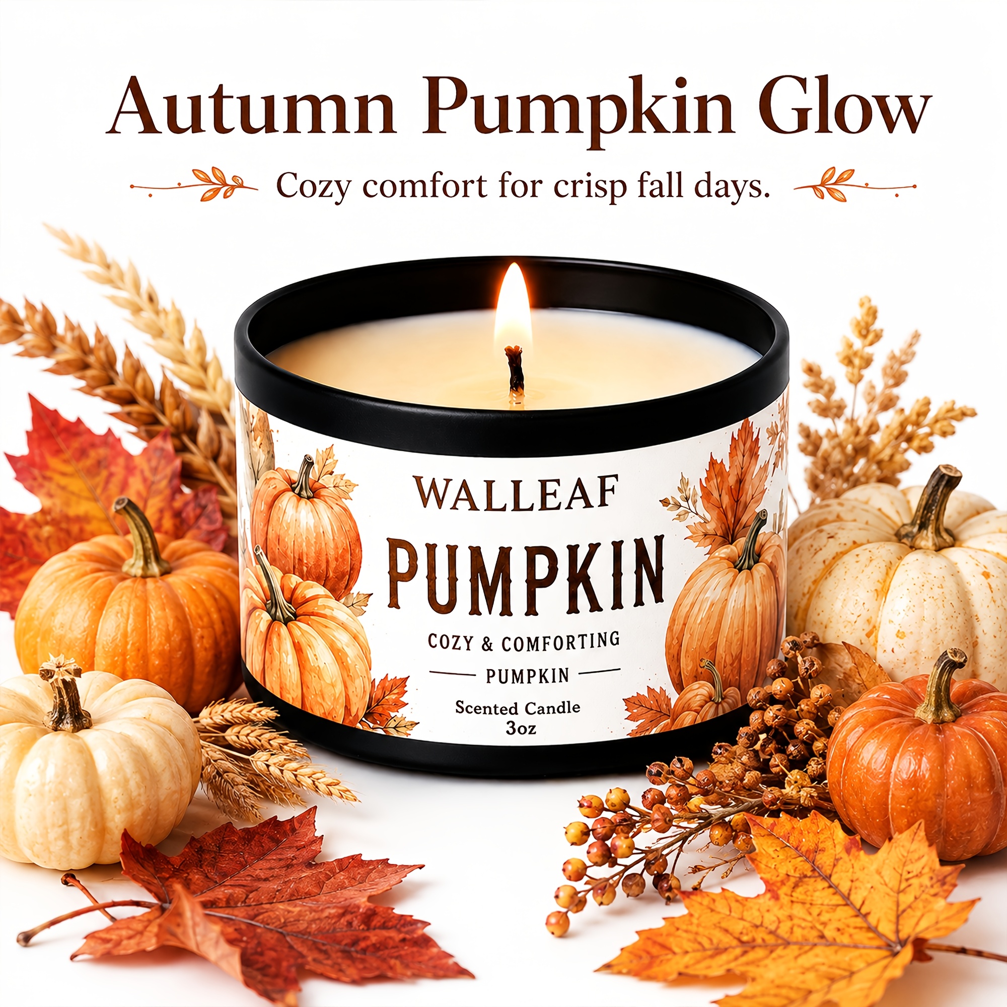 TEMU Walleaf Autumn Pumpkin Scented Candle, Pumpkin-themed Jar Candle, Season Design, Suitable For Living Room, Bedroom, Desktop Autumn Home Decor