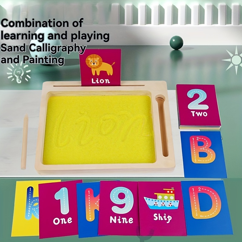 

Wooden Letter & Digit Learning Toy For Youngsters Ages 3-6 - Early Learning Sand Writing Board With Pen Control Training Cards Preschool Educational Tools