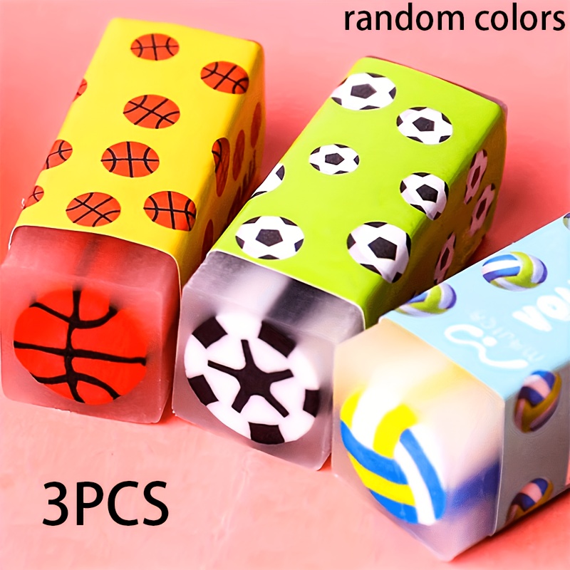 Image of 3pcs Sports Erasers, Basketball Football Volleyball Erasers, Fun Erasers, Sports Ball Erasers, Sports Theme Birthday Party Gift, Gift, Classroom Reward, Supplies, Random Color