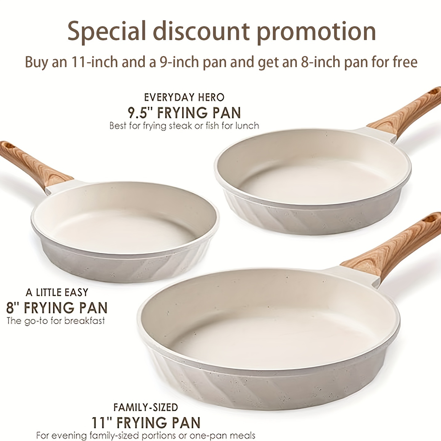 

3 Pcs Nonstick Frying Pan, Egg Frying Pan, Pans With Natural Smooth Ceramic Coating, Beige/multicolor Nonstick Cookware Sets, Cookware Set (pfos, Pfoa Free), 8", 9.5" &11