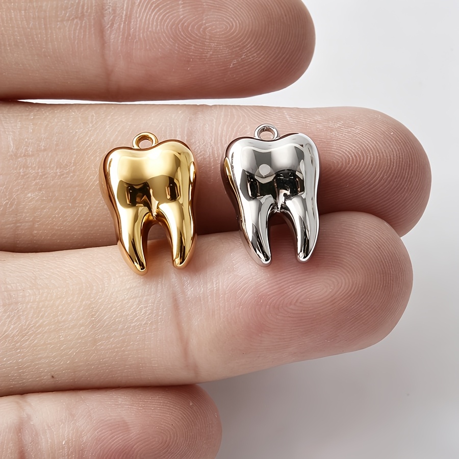 TEMU 2pcs 3d Tooth-shaped Pendant Fashion Versatile Trendy Accessory Easy Exquisite 304 Stainless Steel Material Durable Wear-resistant Non-fading