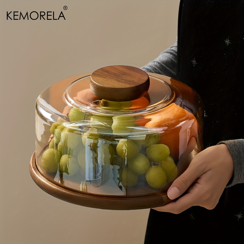 * 1 Stück Kuchenständer mit Glaskuppeldeckel, lebensmittelechtes Serviertablett für Dim Sum Gebäck, elegantes Deko-Displaytablett für Zuhause, Dessertaufbewahrung | Stilvoller Lebensmitteldeckel
