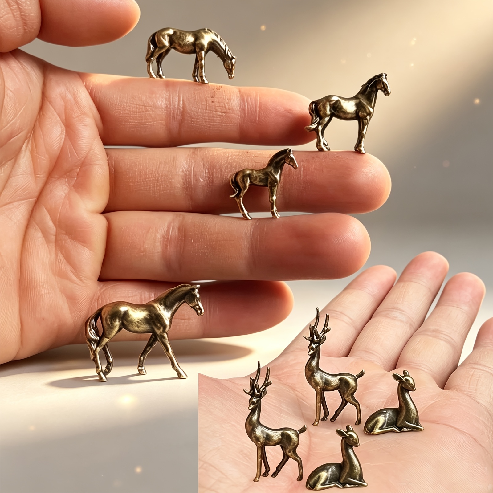TEMU Collectible-grade Statues, 8pcs Brass Animal Sculptures, Miniature Pony And Ornaments For Moss Gardens, Fish Tanks, Bonsai, Glass Container
