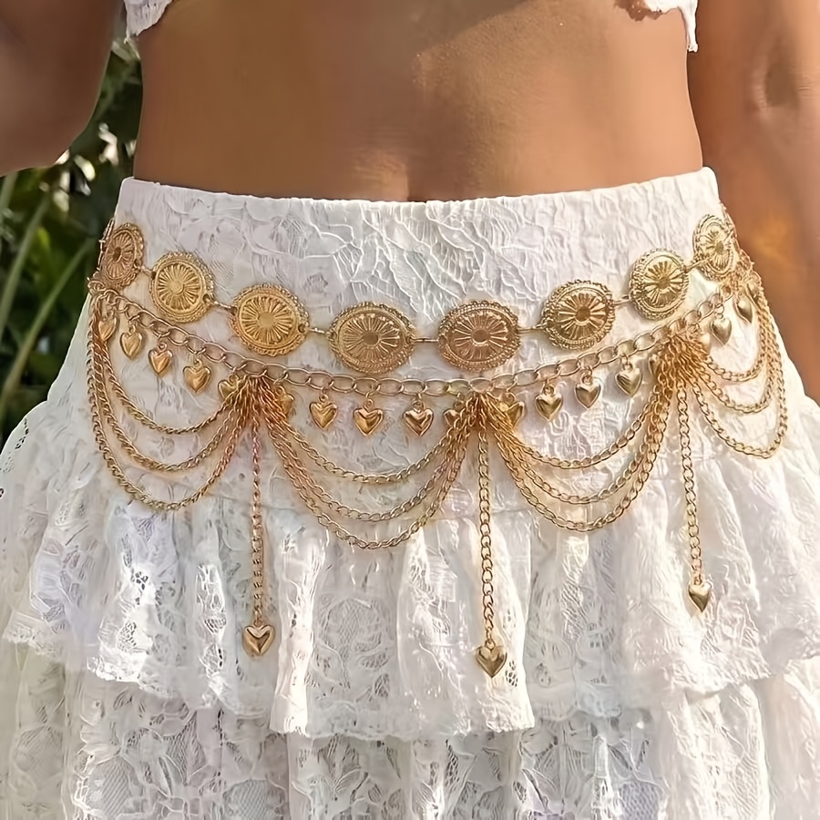 TEMU Ethnic Style Round Plate Light Belt Retro Elegant Easy Hollow Decorative Belt