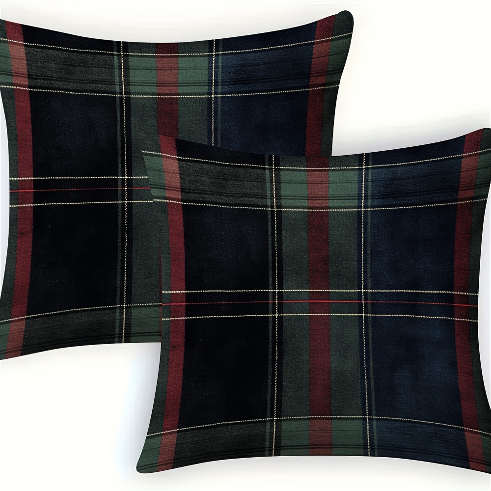 TEMU 2pcs Tartan Pillow Covers - Double-sided Polyester With Black, White & Red Patterns, Zipper Closure, Machine Washable, Couch, Sofa & Bedroom Decor (inserts Not Included), Pillows For Couch