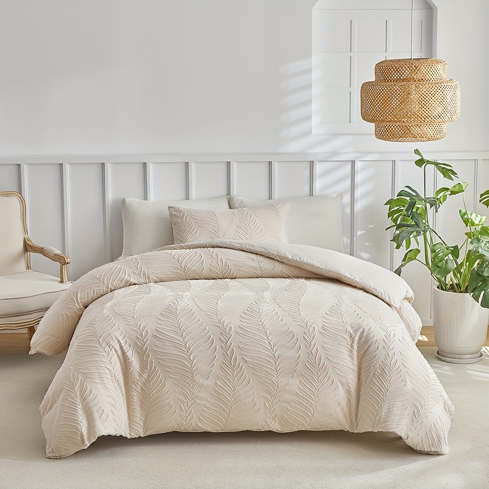 Image of Spring/summer Flower Bed Cover Set 2/3 Sets (1 Bed Cover And 1/2 Pillowcases), Leaf , Easy Green And Fresh, Bedroom Bed Cover Set, With Zipper And Corner Belt, Suitable For Women And Men