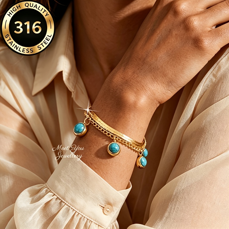 TEMU A Double-layer 316l Stainless Steel Bracelet, Fade-resistant And Hypoallergenic, Vintage Niche High-end Cuban Link   Flat Chain Design, Gentle