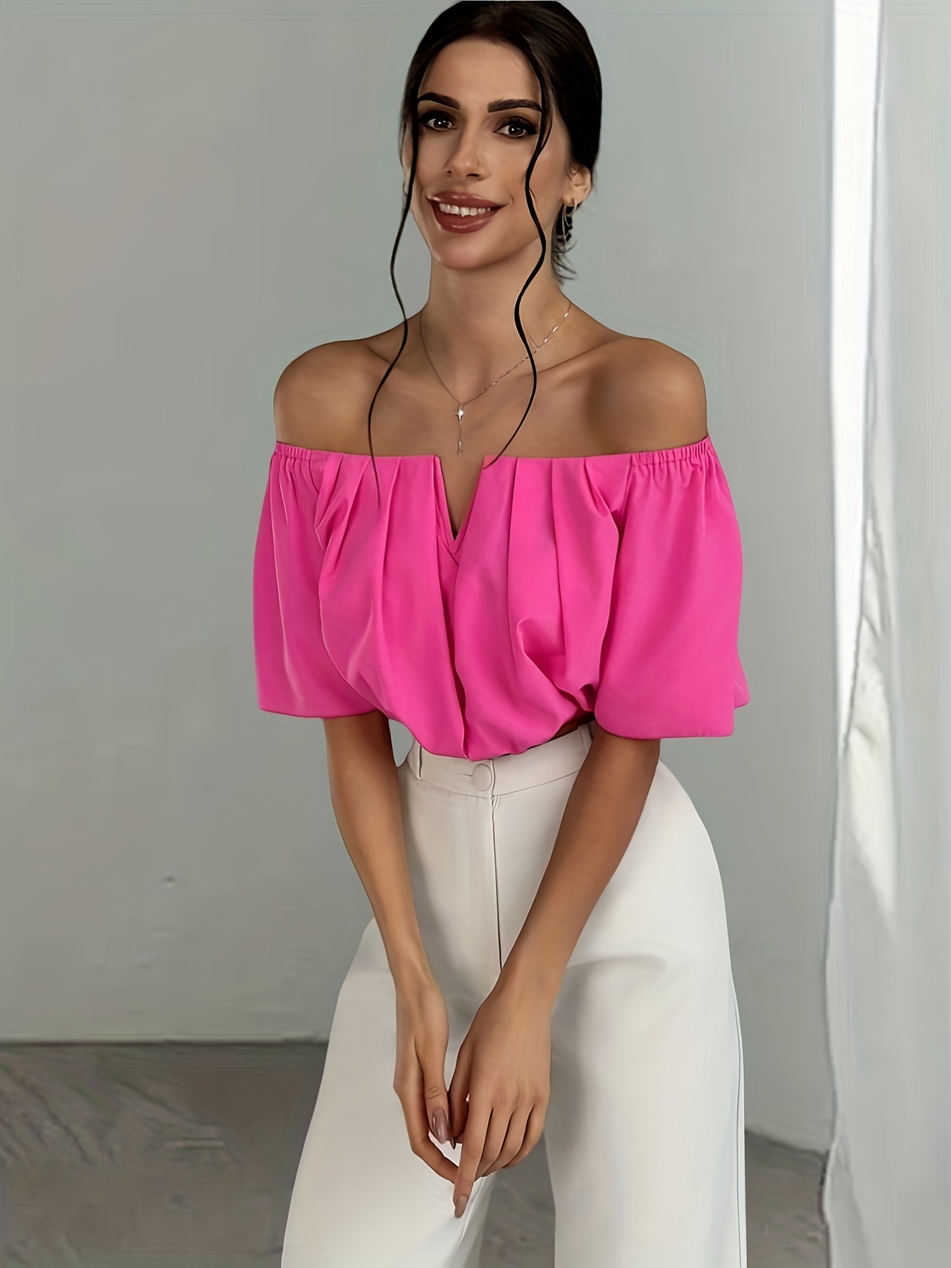 andequal volume off shoulder blouse ピンク volume off shoulder blouse – andequal