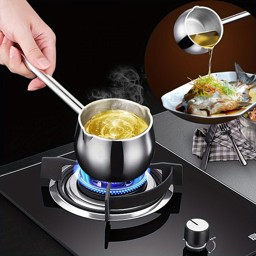 durable stainless steel mini pot with long handle ideal for heating and pouring oil milk   home and outdoor cooking   versatile kitchen tool sleek pot design durable kitchenwar Product details 0