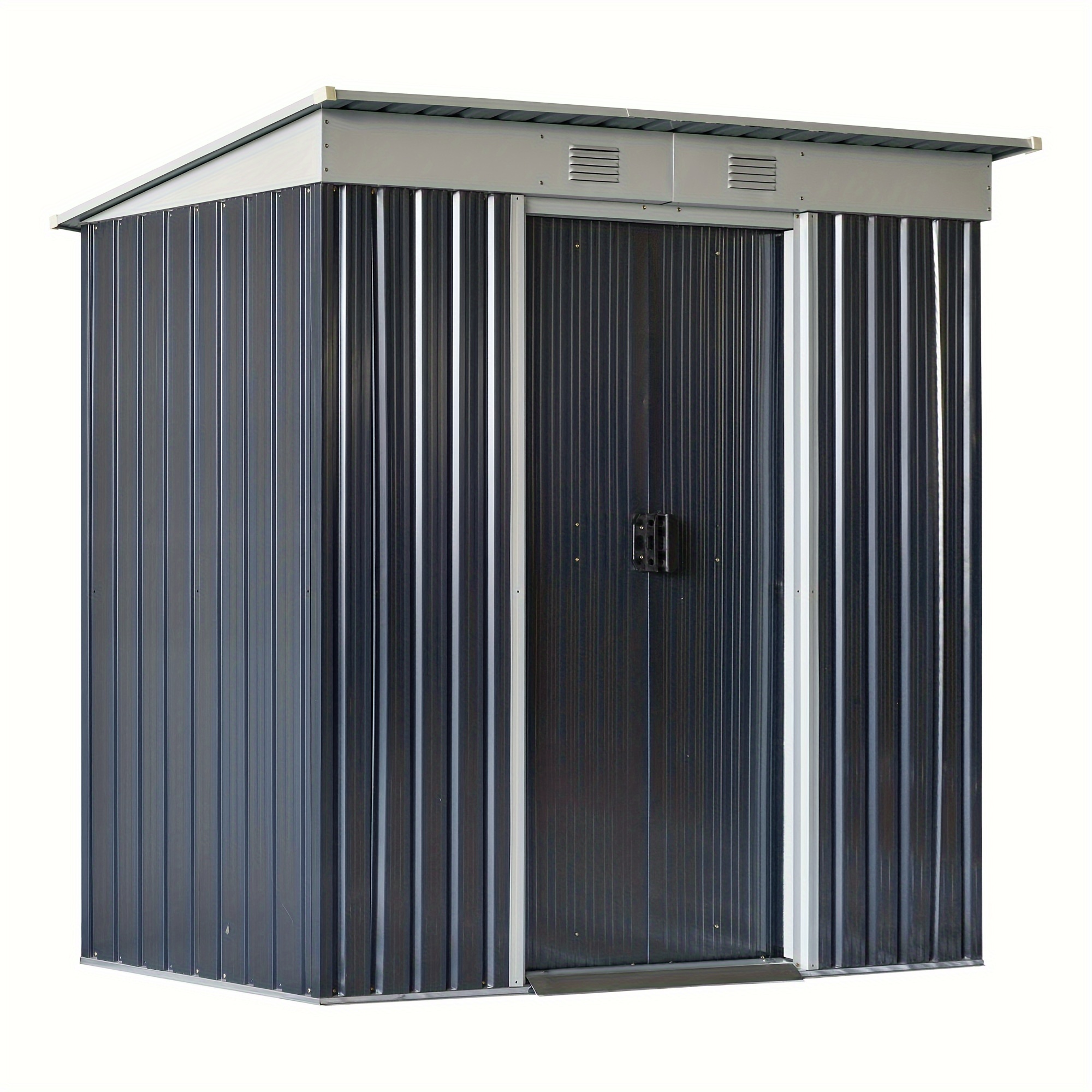 

7' X 4' Metal Lean To Garden Shed, Outdoor Storage Shed, Garden With Double Sliding Doors, 2 Air Vents For Backyard, Patio, Lawn