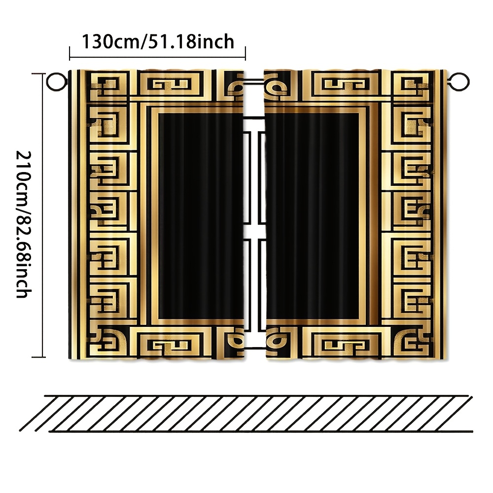 TEMU Ensemble de rideaux de porte Jacquard à motif géométrique clé grecque vintage, 2 pièces, panneaux élégants en polyester sur le thème pastoral,