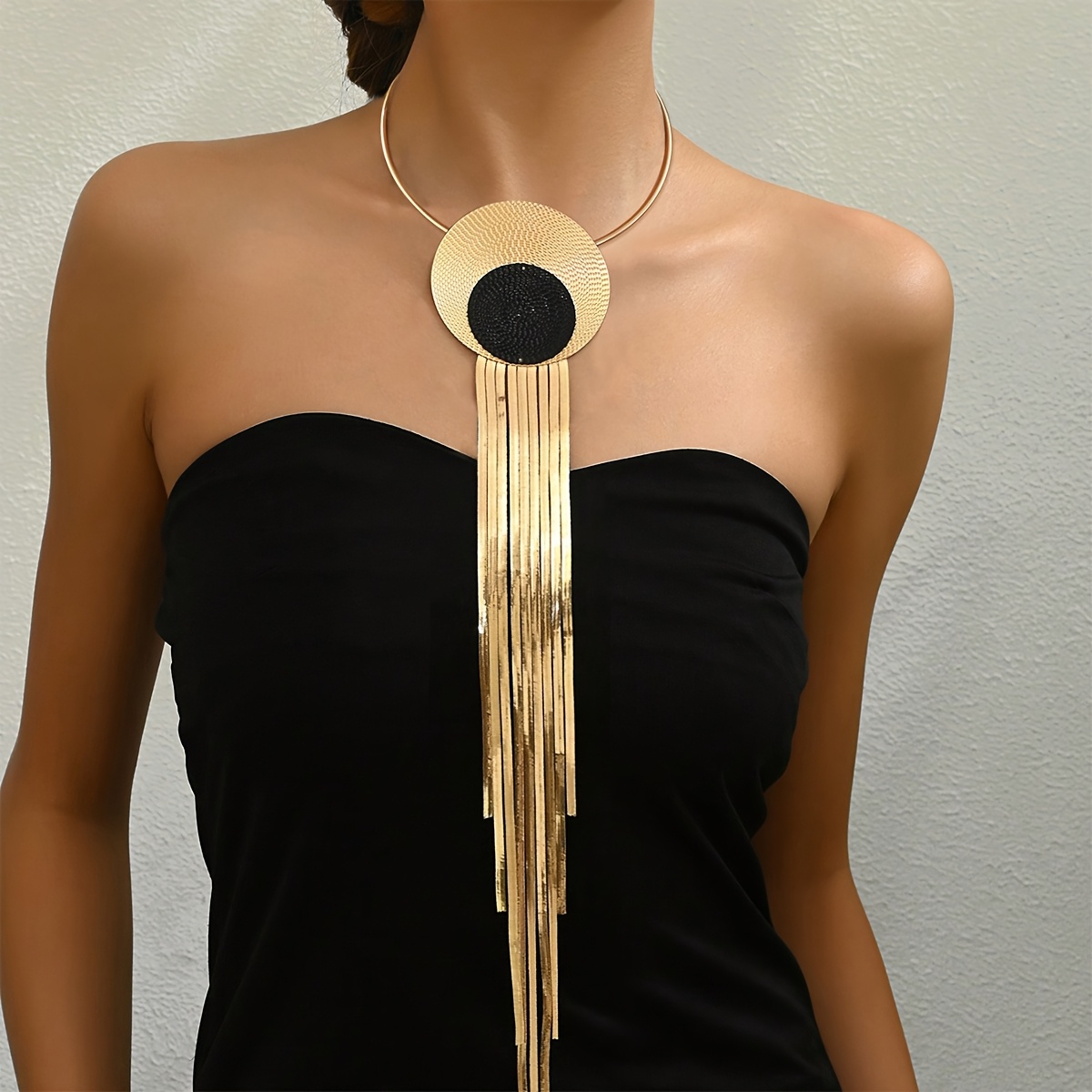 Vintage Fingerprint Pendant with Tassel Necklace