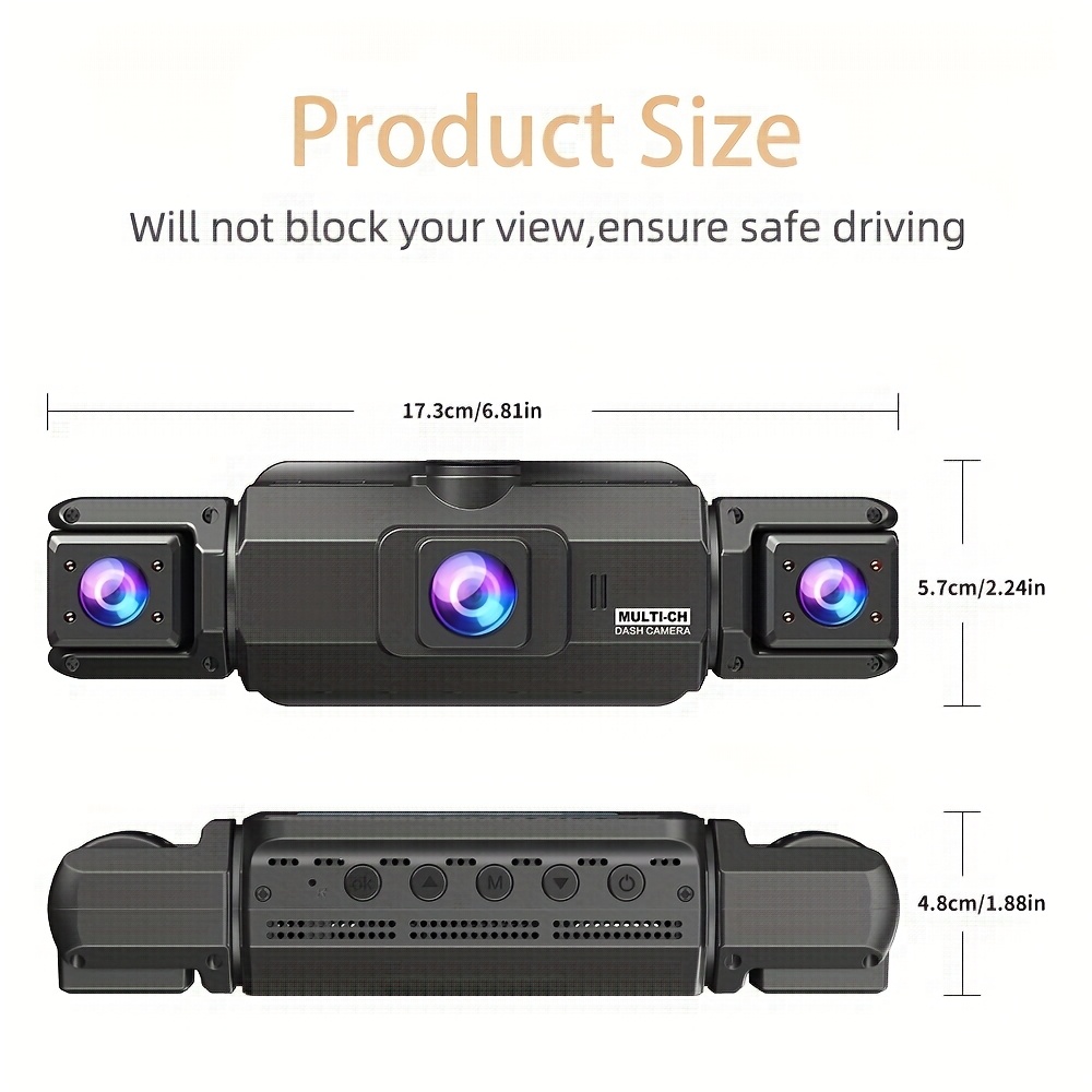 32GB 4-Lens Car Dashboard Video Cam, FHD1080P Dash Cam for Cars, Front, Rear, Left And Right, with 8IR Night Vision, Loop Recording, 170° Wide Angle Car DVR Camera