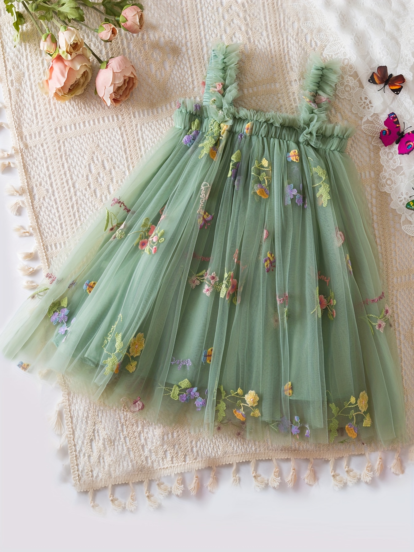 girls' summer floral embroidered ballet shorts mint green Temu