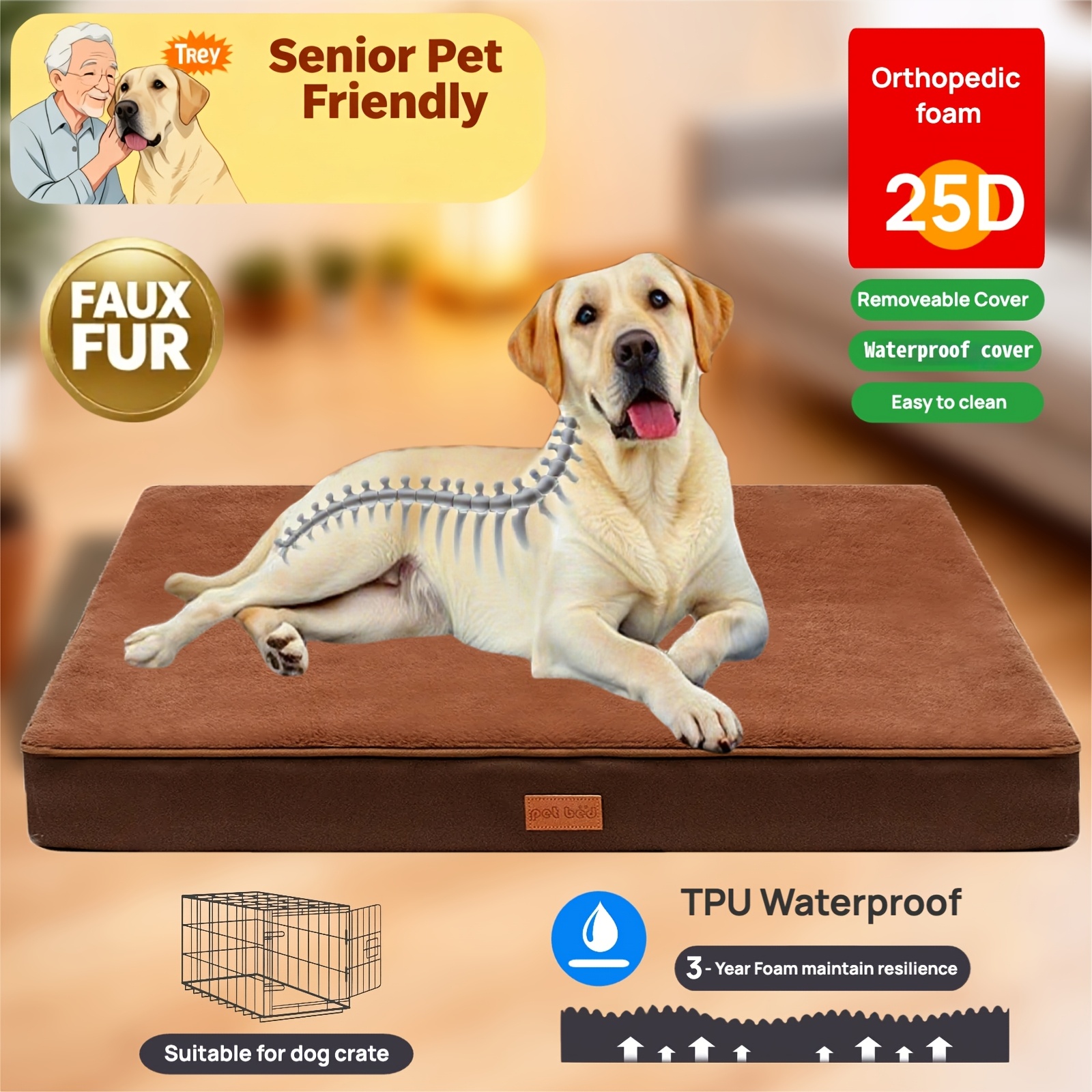 *. Orthopdisches Hundebett, Hundebezug, Haustiermatratze, Hundematte,  verdickter Memory-Schaumstofffller, rutschfest und feuchtigkeitsbestndig,  abnehmbar und waschbar, Hundebetten mit ...