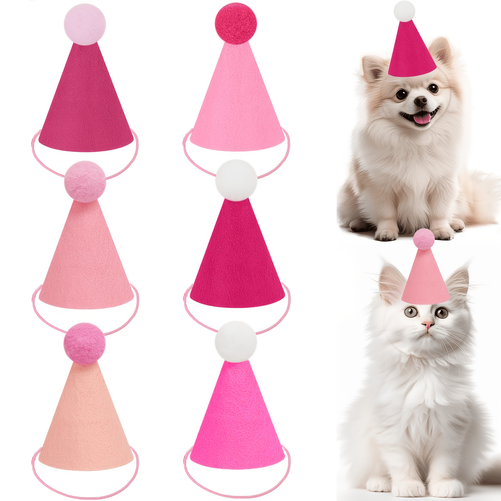 6pcs (6pcs) Pack 6-pack Adjustable Pink Felt Hats Suitable For Dogs, Cats, Rabbits - Reinforced Sewn Edges, No Assembly Conical Hats For Birthday & Christmas Decorations, Suitable For Puppies, Use For