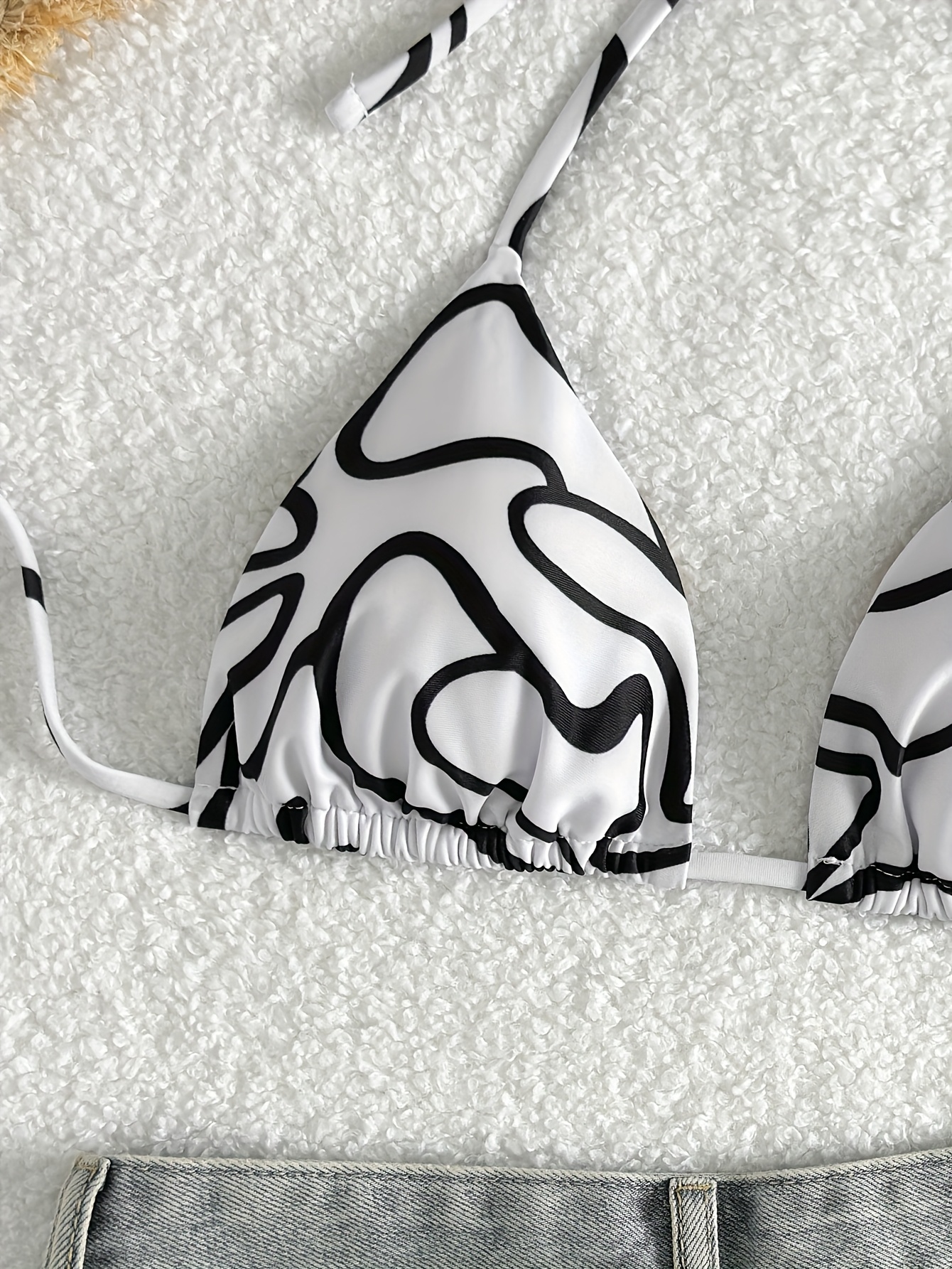 Allover Print Triangle Halter Bikini Top, Spaghetti Strap Backless Stretchy Swimming Top, Women's Swimwear & Clothing