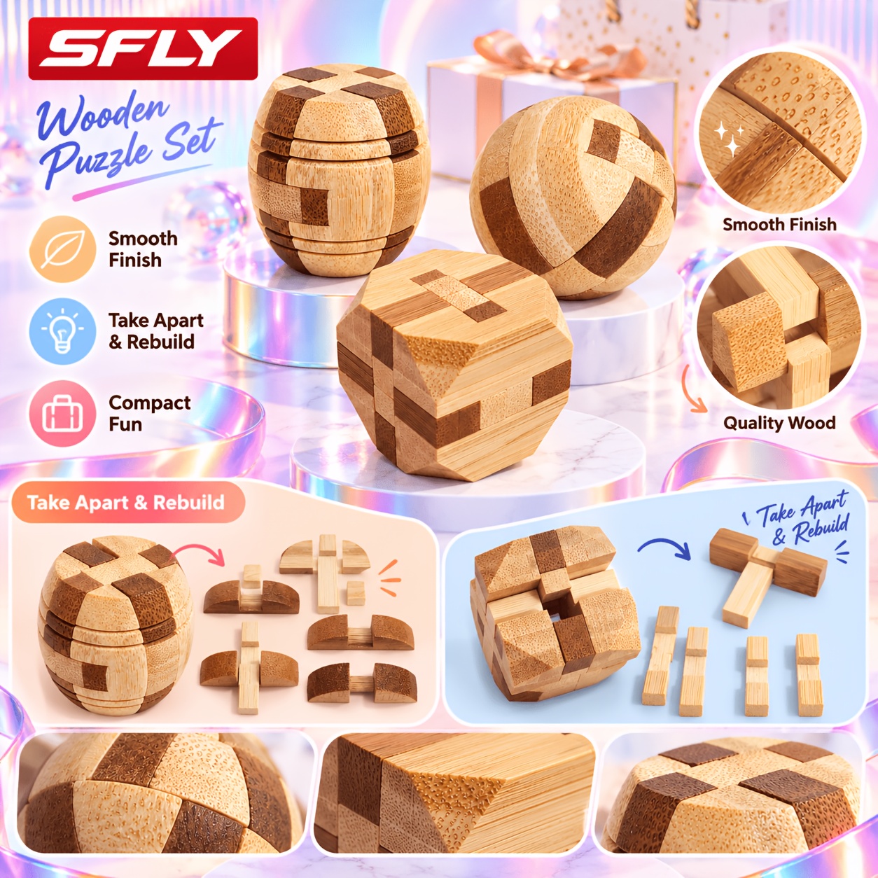 Wooden 3D Interlocking Puzzle Game, Birthday Gift