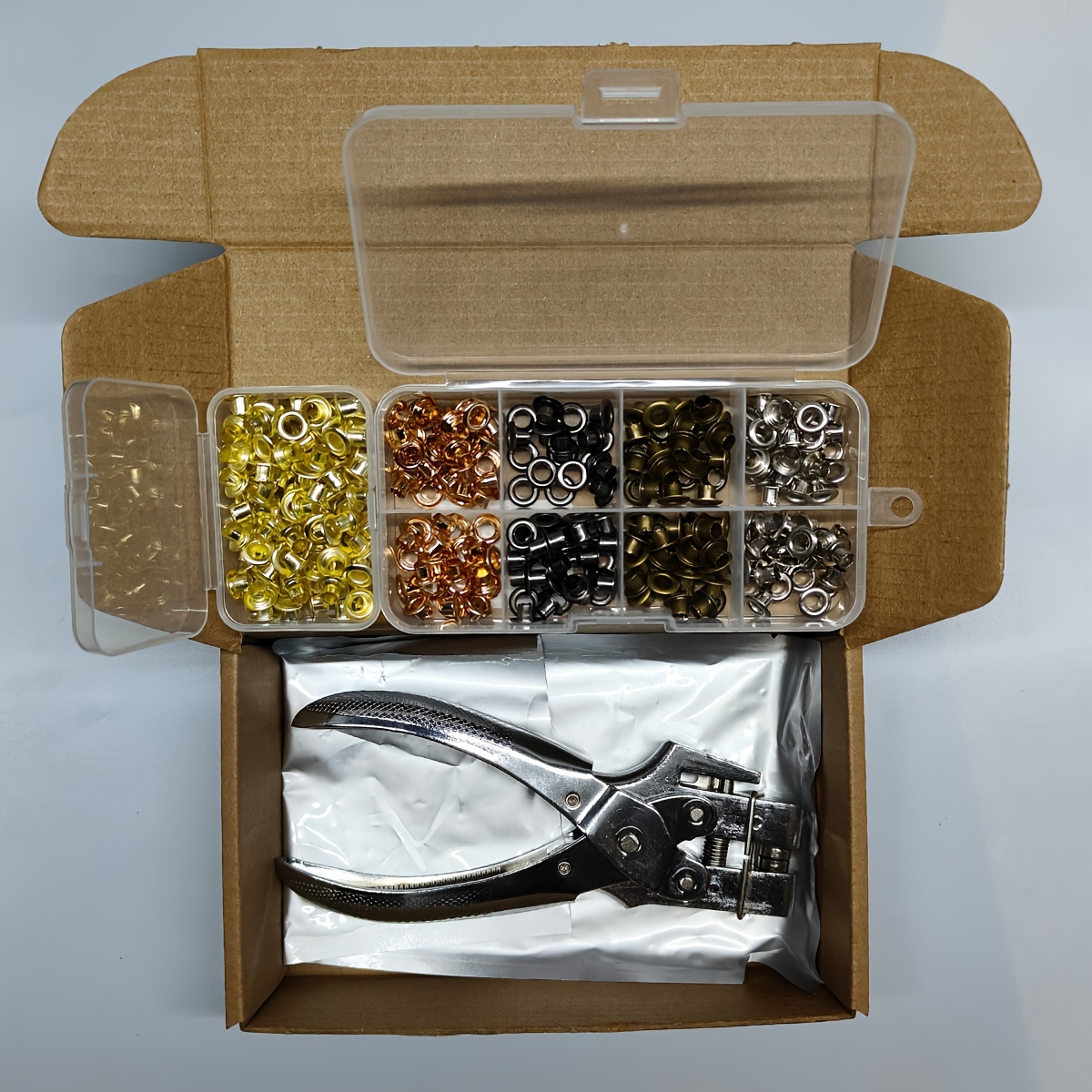 Image of 300 Sets Of 4.5mm Small Hole Metal Eyelets In 5 Mixed Colors, Round Eyelet Tool Kit For Leather Crafting, Repair, Shoes, Bags, Clothing, Belts, And Hat Accessories
