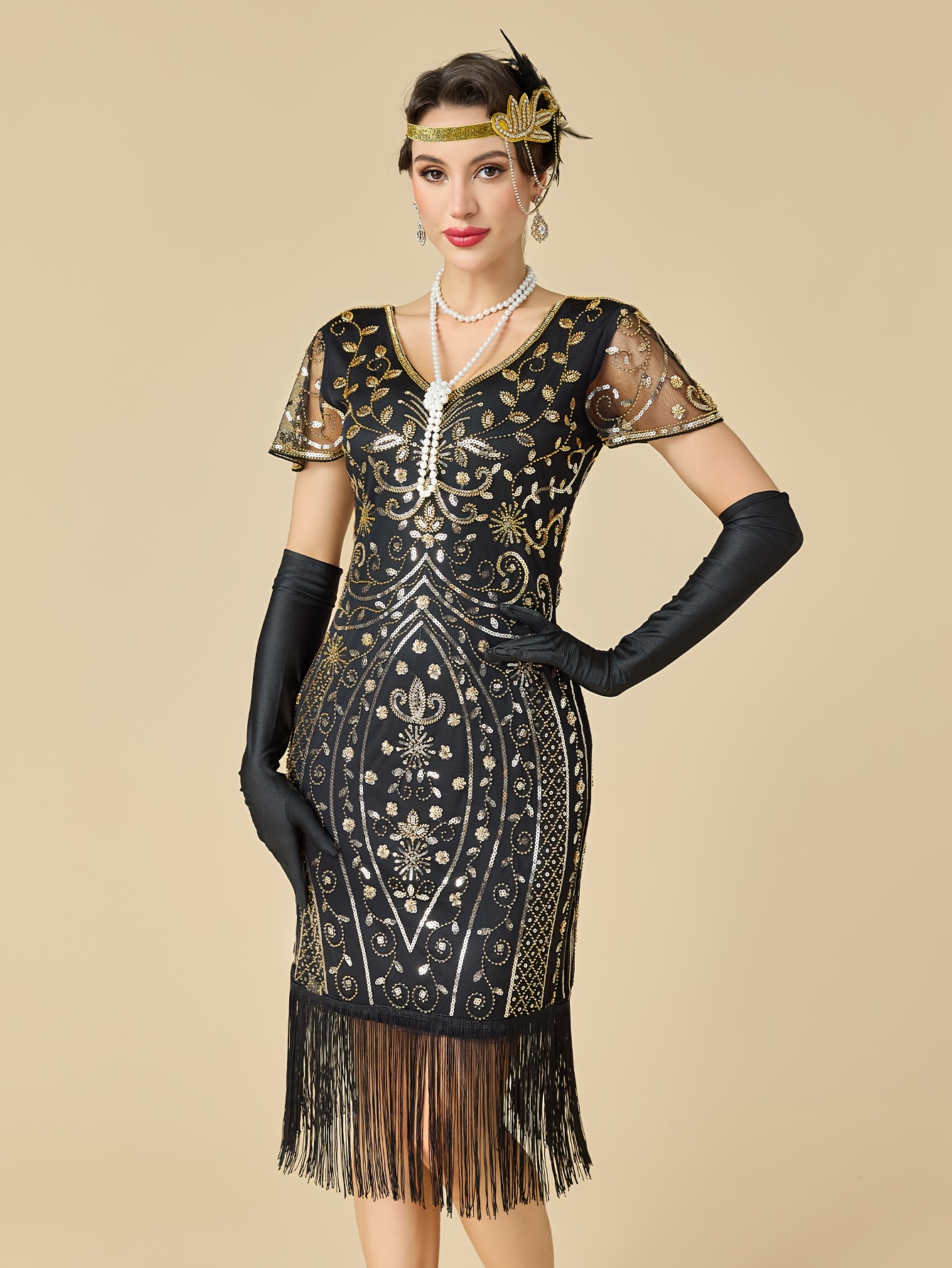 1920s elegant dresses [US Warehouse] Pink 1920s Cap Sleeve Sequin Evening Dress