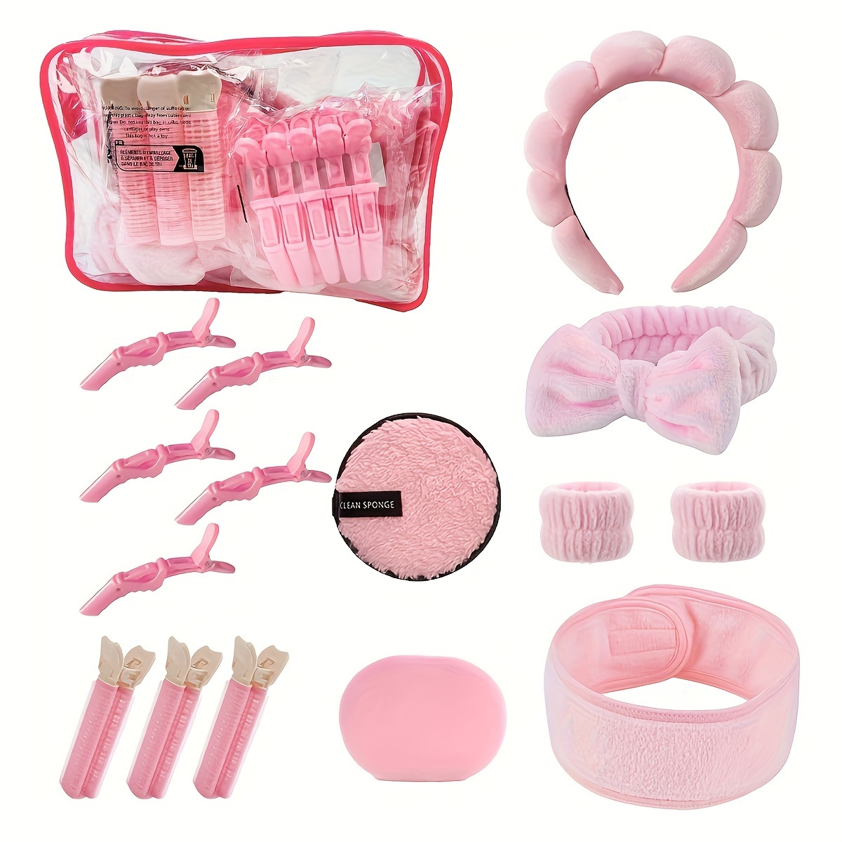 

15pcs Face Washing Hair Hoop Set Washing Hand Wristband Women's Face Washing Foam Sponge Face Washing 5 Crocodile Clips Washing 2 Wristbands 2 Headbands 1 Hair Hoop 3 Bang Clips