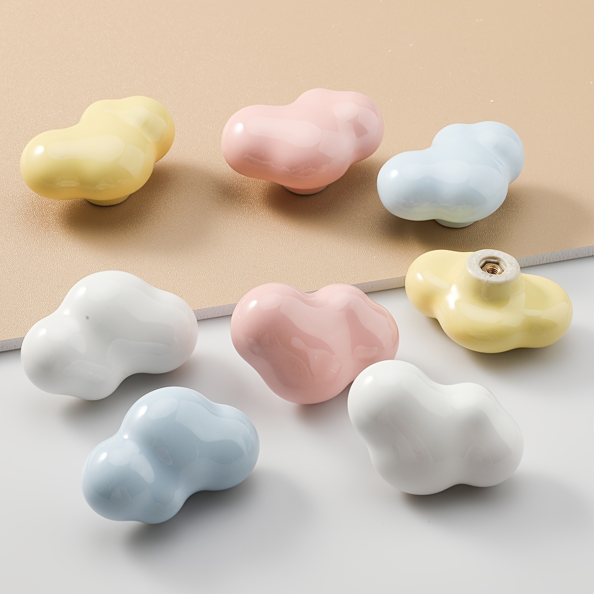 

2-pack Cloud-shaped Polished Ceramic Knobs For Drawers, Cabinets, And Furniture Hardware