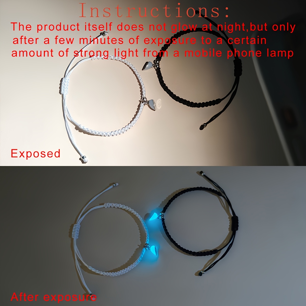 Luminous Interlocking Heart 2pcs Set Couple Bracelets, Gift