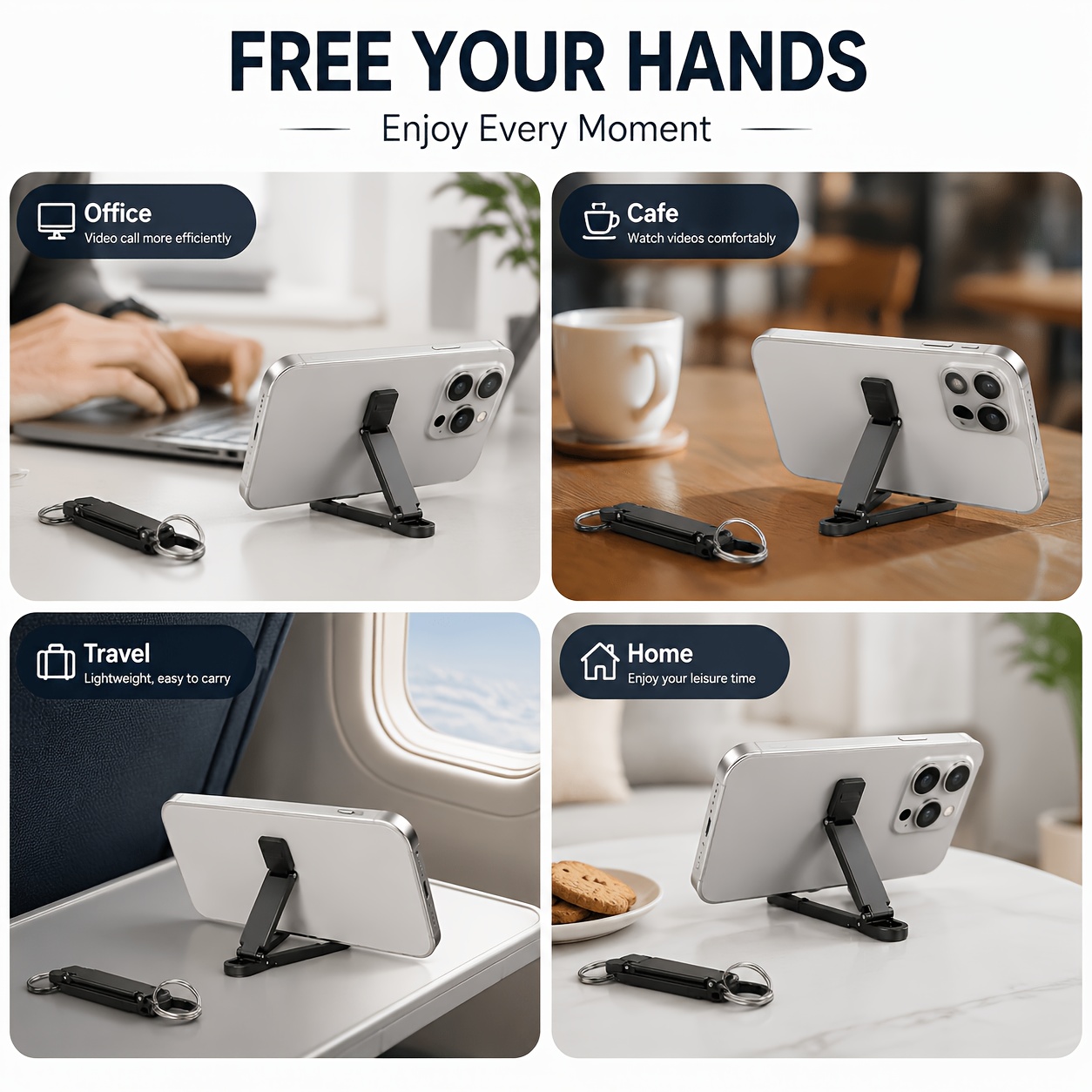 Portable Folding Mini Keychain Phone Holder with Postcard