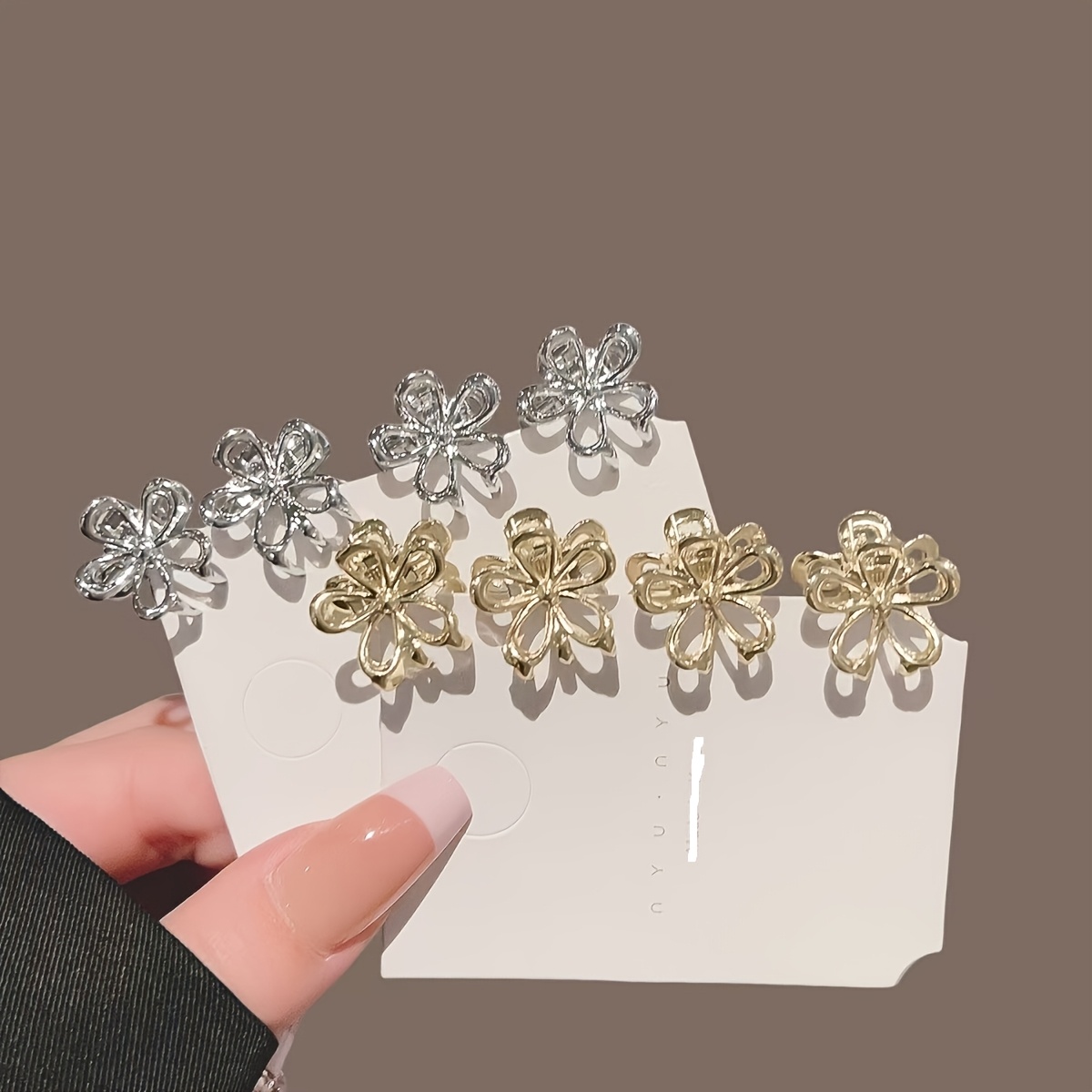 TEMU 8pcs Set Of Cute Hollow Small Flower Hair Claw Clips, Mini Small Alloy Bangs Side Clips, Women's Fashion Hair Additions Set