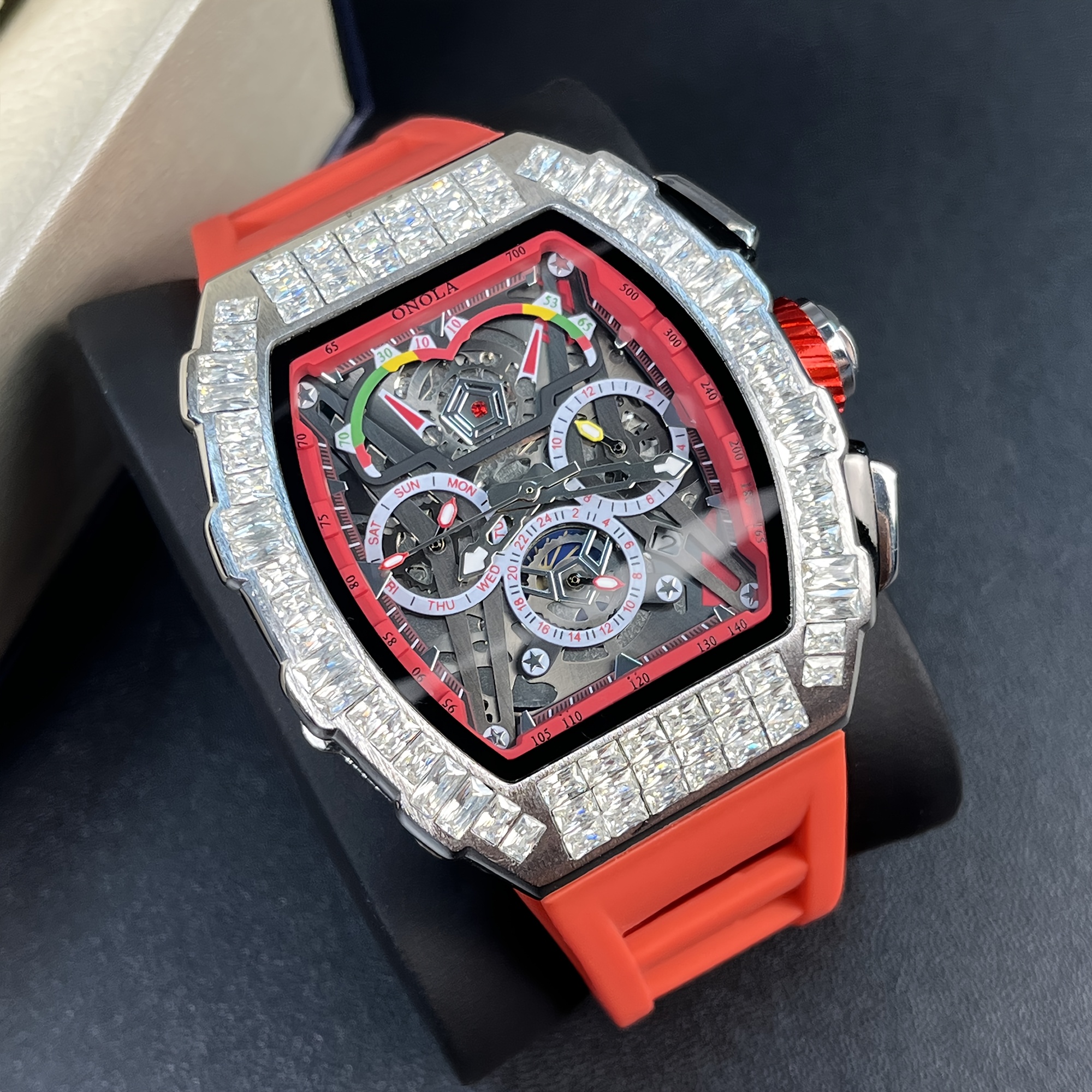 ONOLA Men'S Hollowed-Out Automatic Mechanical Watch - Sporty Barrel-Shaped, 3ATM Waterproof, Multifunctional with Date Display, Ideal for Daily Wear & Business Activities, Perfect Father'S Day Gift, ONOLA, Without Battery
