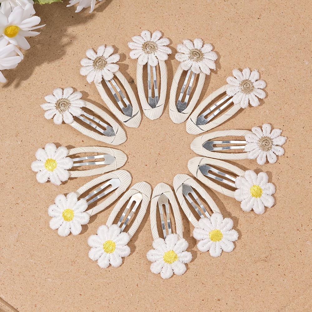 Image of 12pcs Small Daisy Flower Hair Clips For Women Sweet Floral Barrettes For Beach Vacations Spring Summer Outfits Adorable Photo Props Nature Inspired Accessories