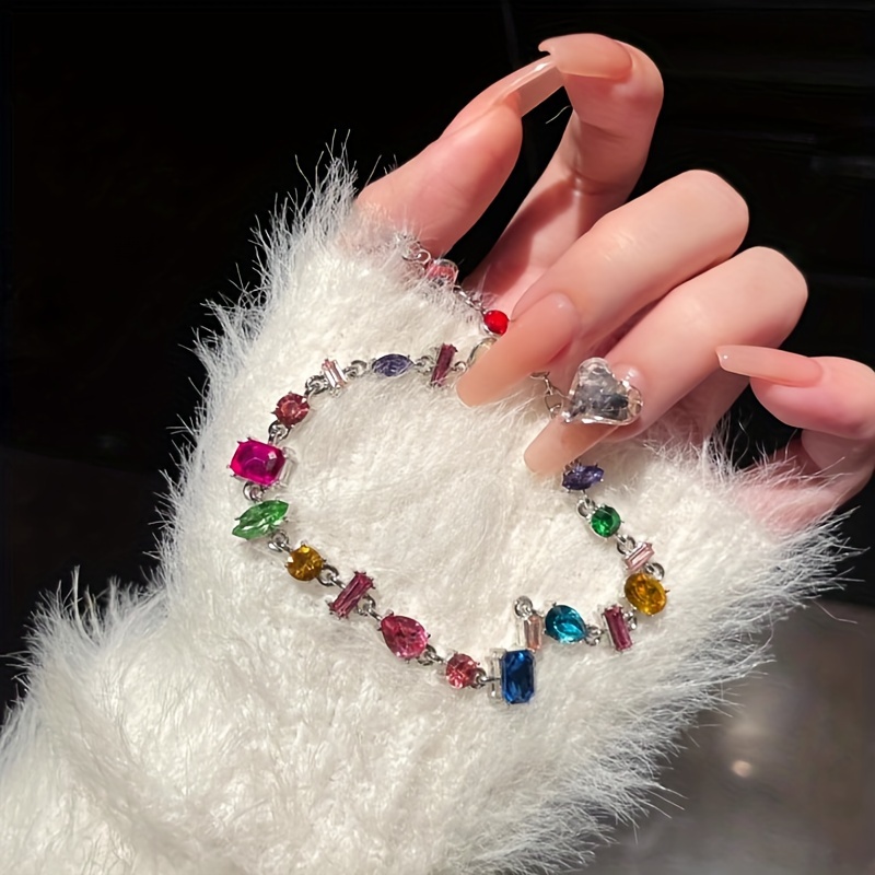 

Elegant Luxury Style Multi-color Gemstone Bracelet, Candy-inspired Glamorous Wrist Jewelry For Fashion Wear, Spring Summer Jewelry
