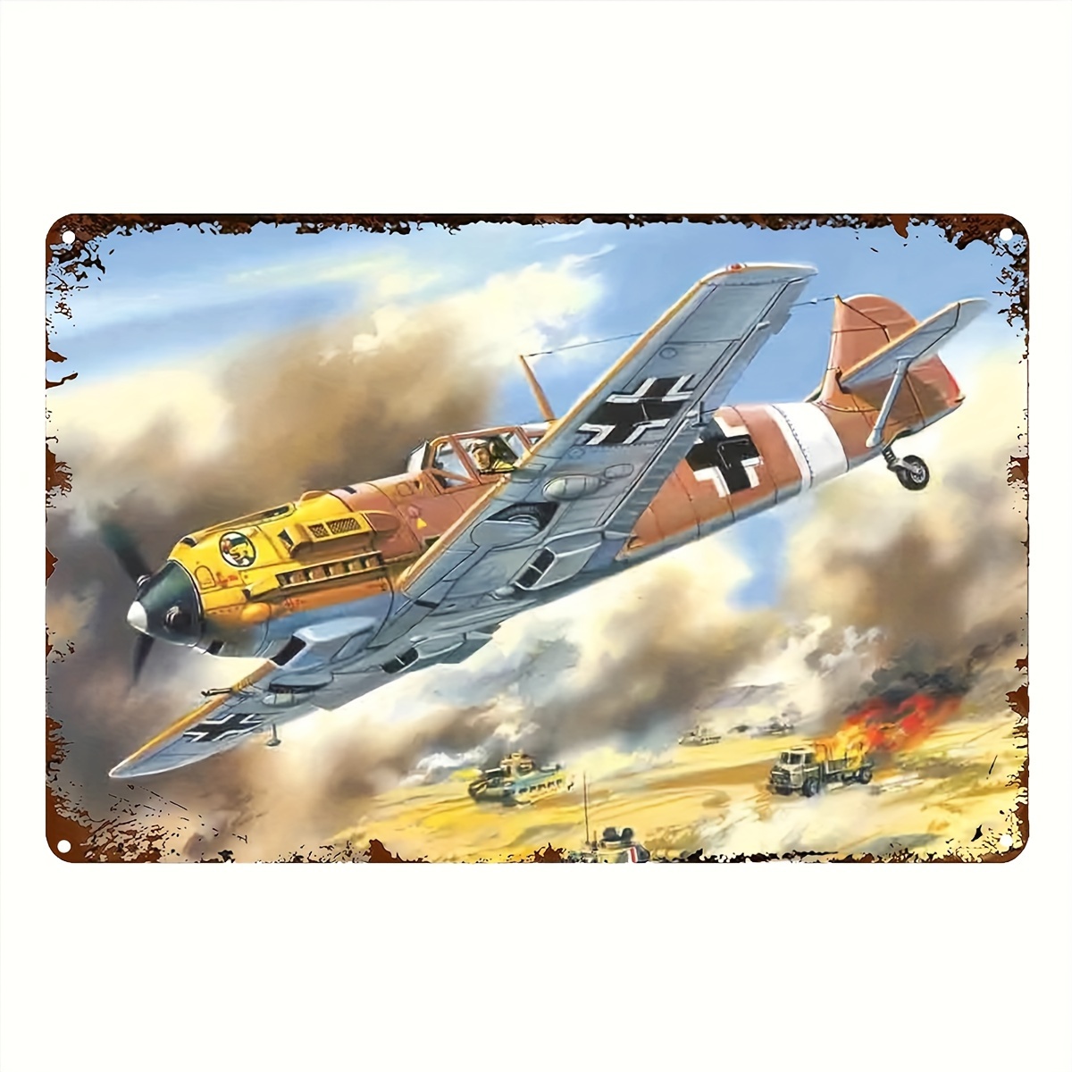 

Vintage Wwii Fighter Plane Metal Tin Sign - Retro Airplane Wall Art For Home, Bar, Man Cave Decor - Durable Iron Construction, 12x8 Inch