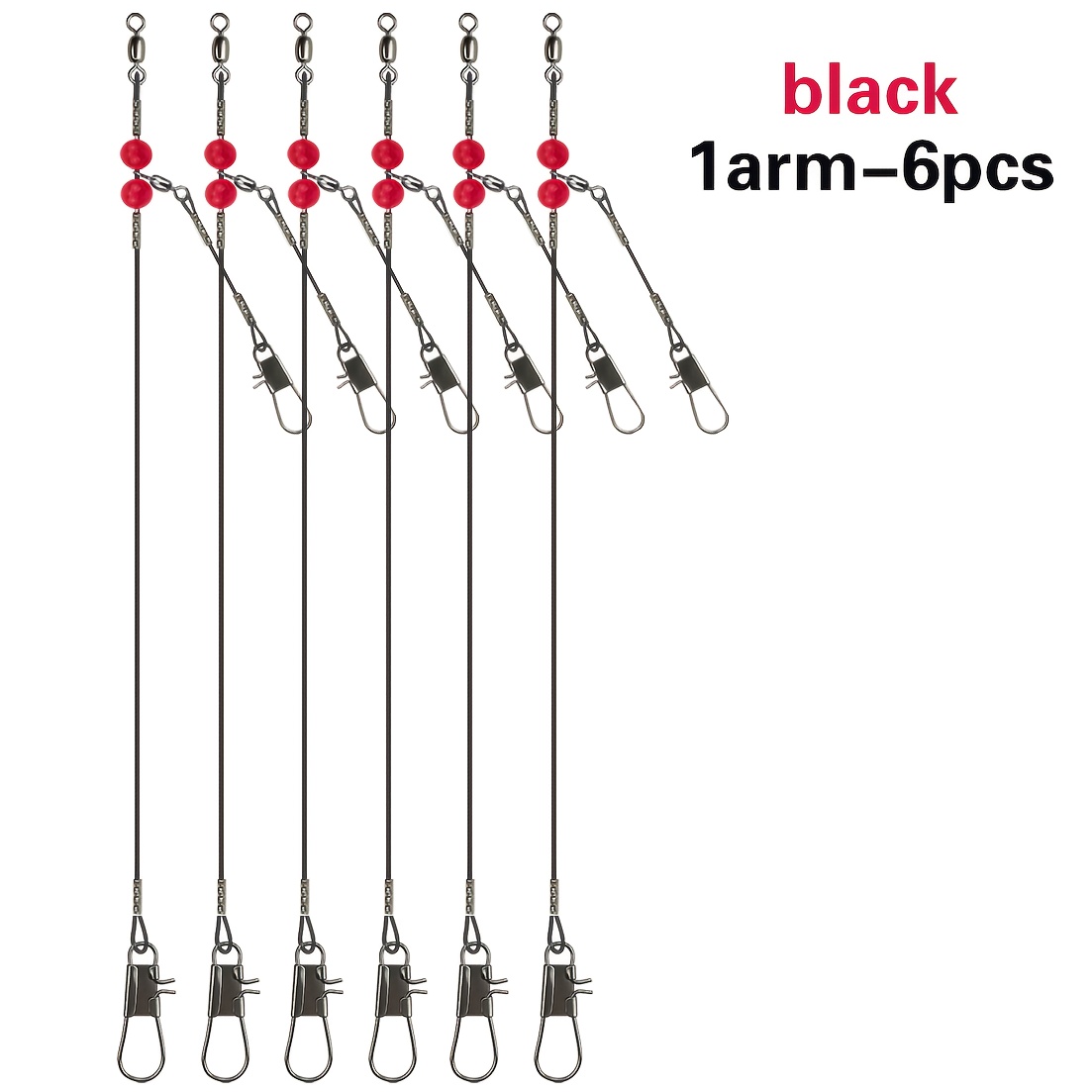 TEMU 6pcs Steel Wire Fishing Set, Anti- 1-arm & 2-arm Fishing Rigs With Swivels & Snap Clips, Bite-resistant Steel Trace For Saltwater Bottom Fishing