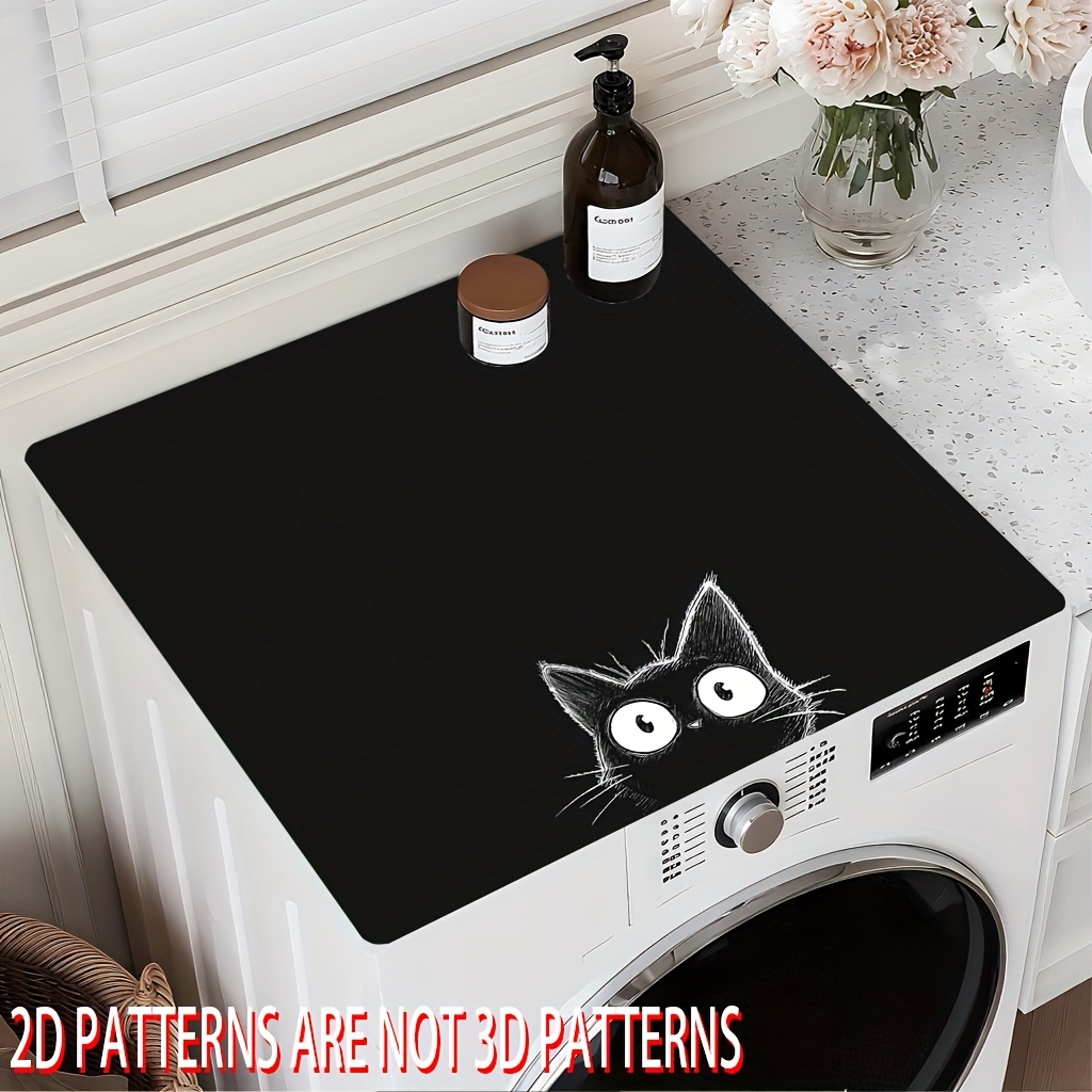 TEMU 1pc Cute Peek-a-boo Silhouette Washing Machine Lid Mat - Adorable Kitten Peeking Through , And Durable, Suitable For Front-load And Most Washer