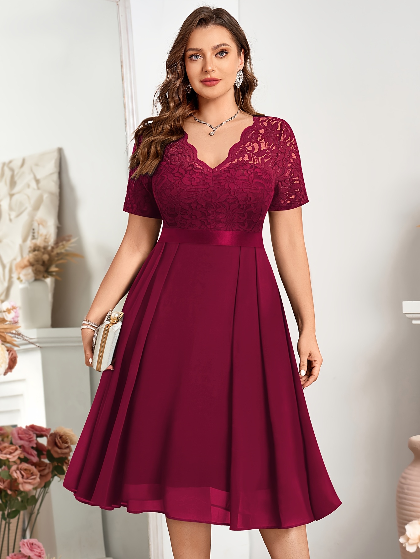 plus size yp34019a elegant plus size floral lace dress v - Temu