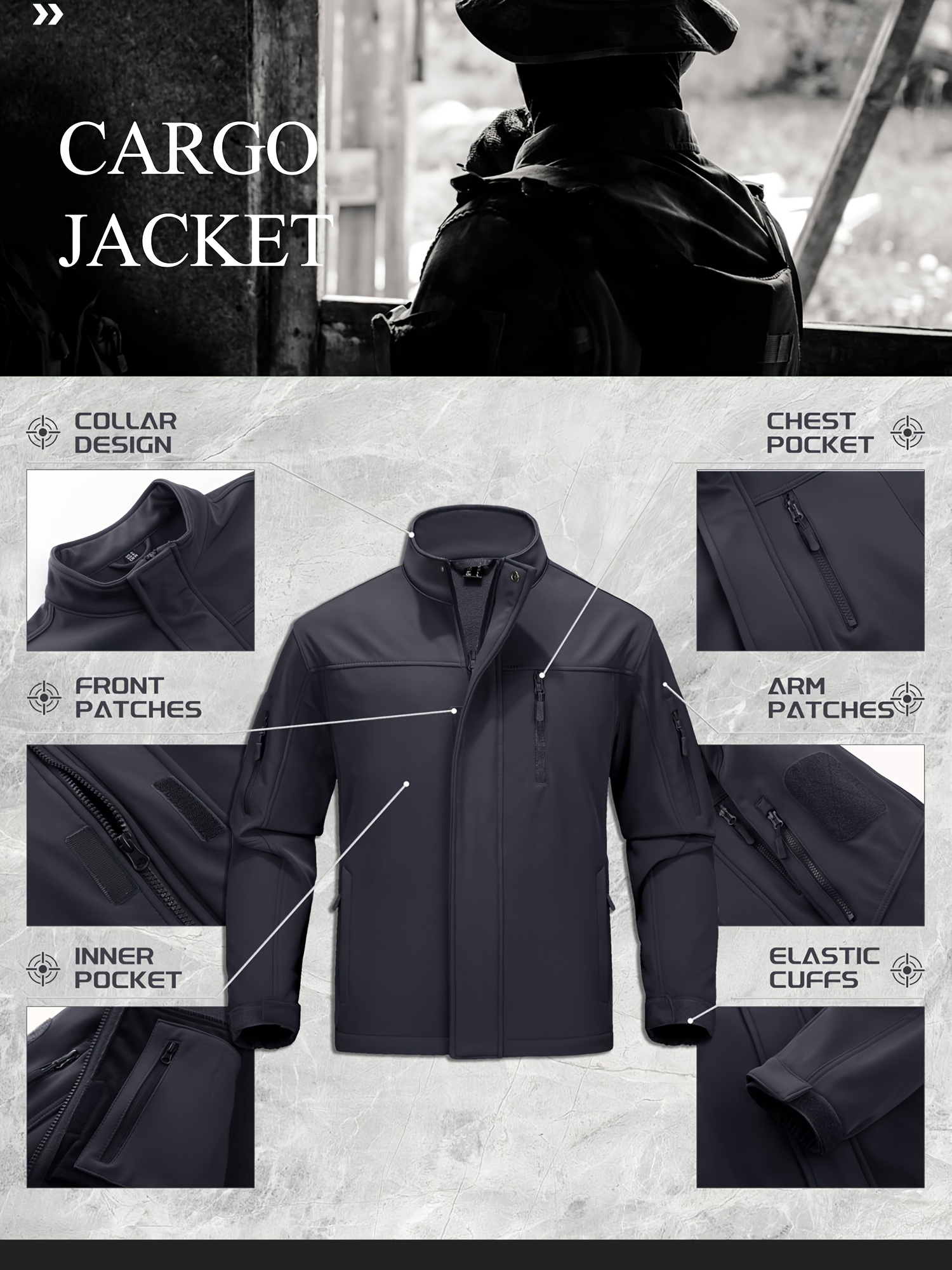 Men'S Soft Shell Windproof Jacket 6 Pockets Polyester Fleece Lining Hiking Winter Jacket Windbreaker Outwear Binded Cuff Perfect For Hunting, Fishing, Hiking, Camping, Climbing