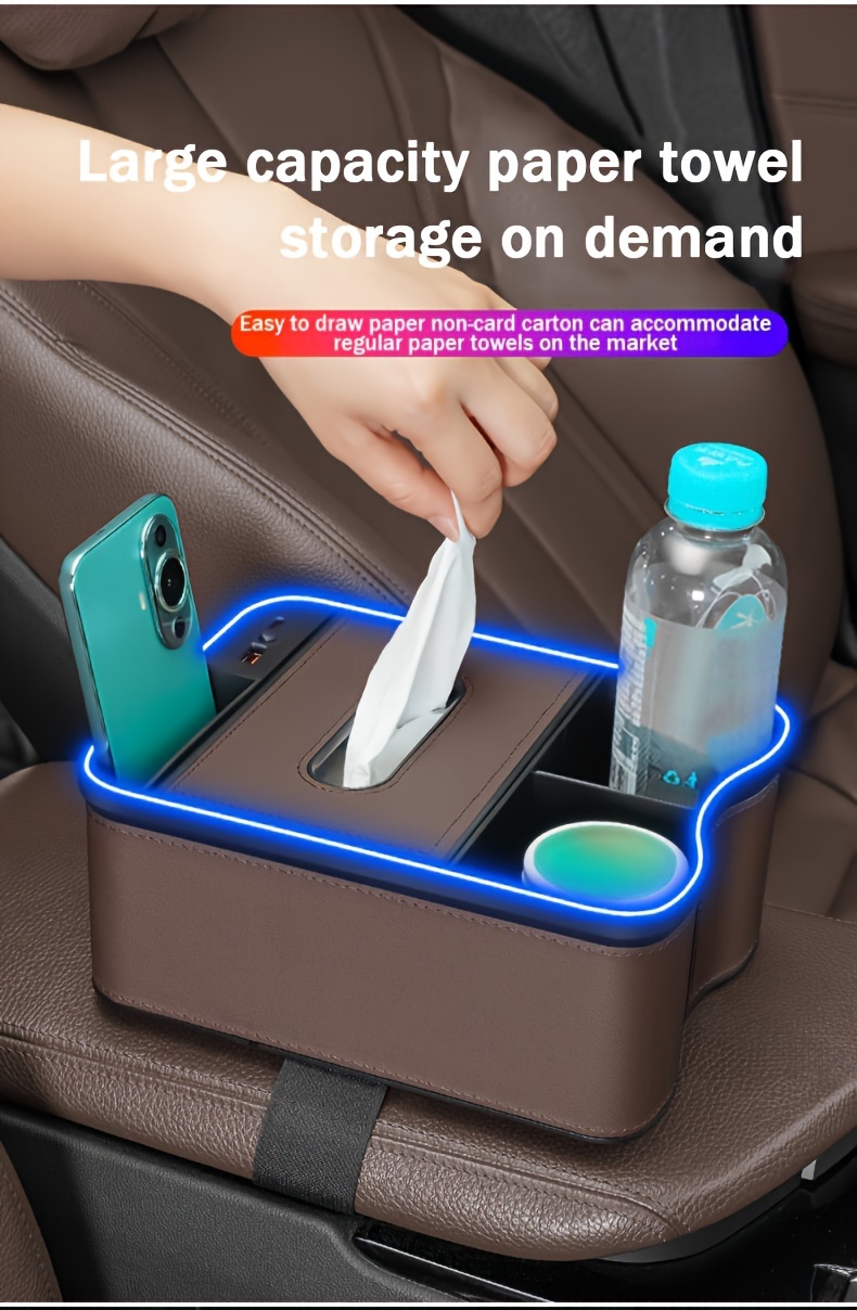 armrest box storage box new car storage box multi function tissue box colorful led atmosphere light 5a fast charging charger multi function water cup holder beverage holder car paper box car interior accessories details 5