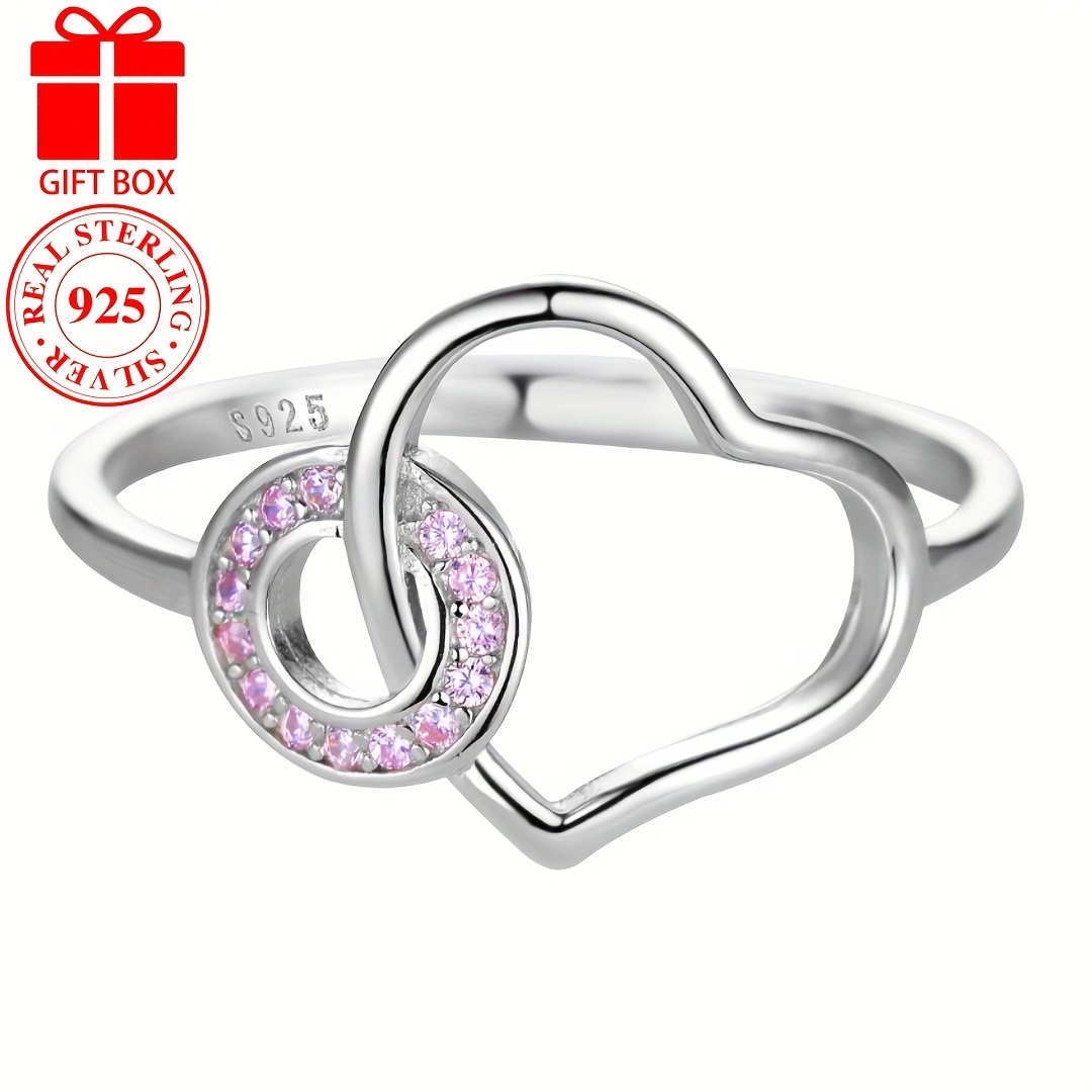 

925 Sterling Silver Ring Heart + Circle Design Paved Shining Zirconia Engagement/ Wedding Ring High Quality Jewelry With Gift Box