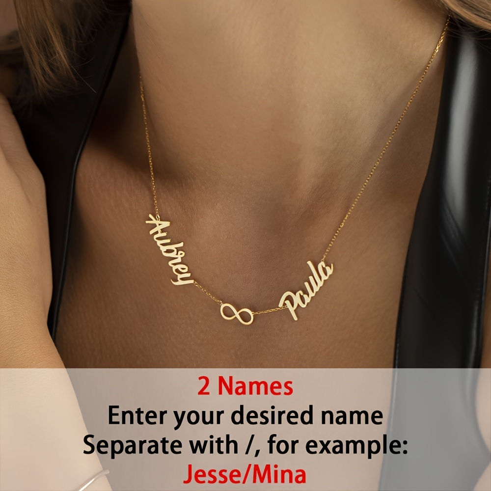 E-shop Damen-Mode-Kettenhalskette, 18K vergoldete Namenskette mit mehreren Namen, personalisierbar mit 2 englischen Namen, Herz +